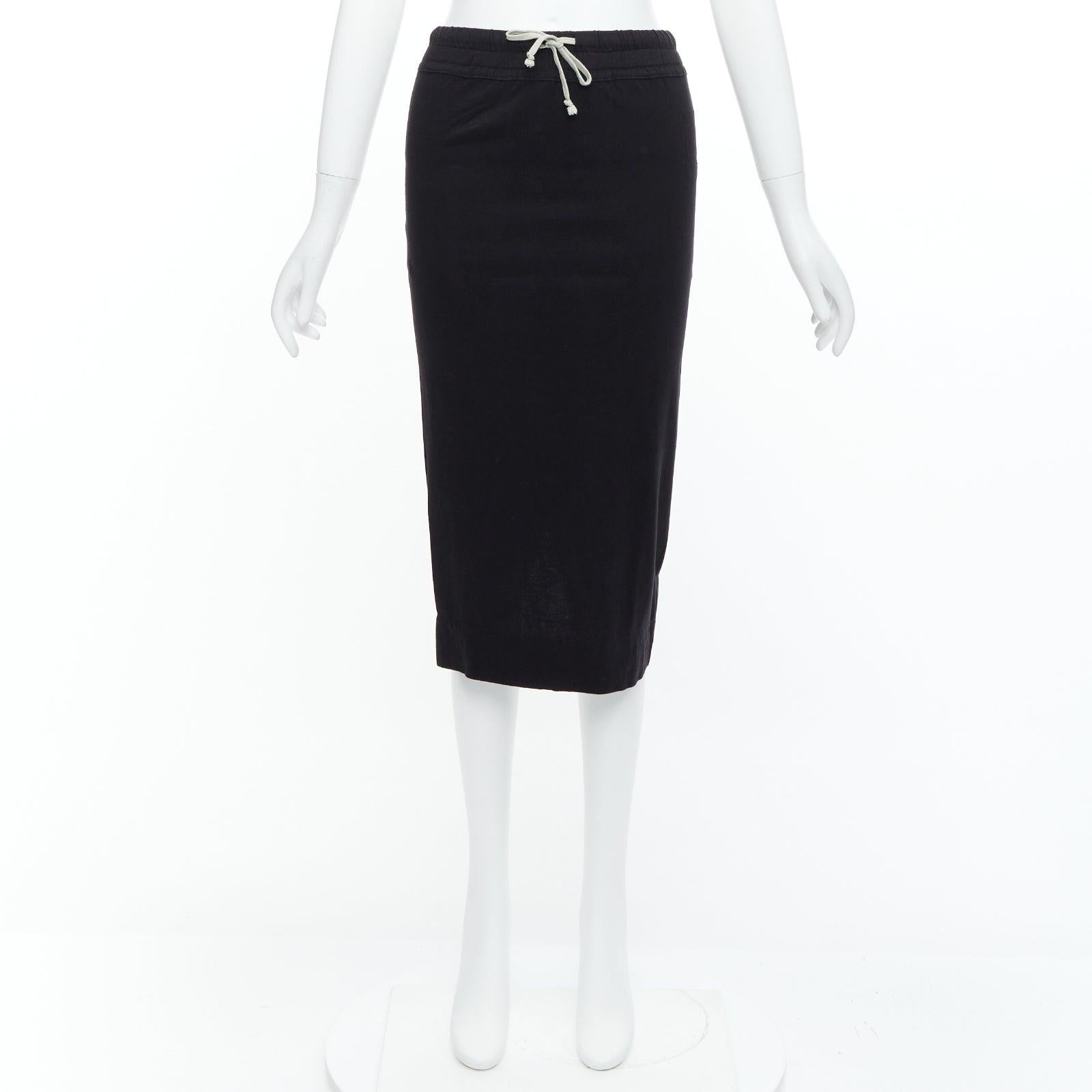 RICK OWENS DRKSHDW black drawstring elasticated waist back slit skirt XS For Sale 4