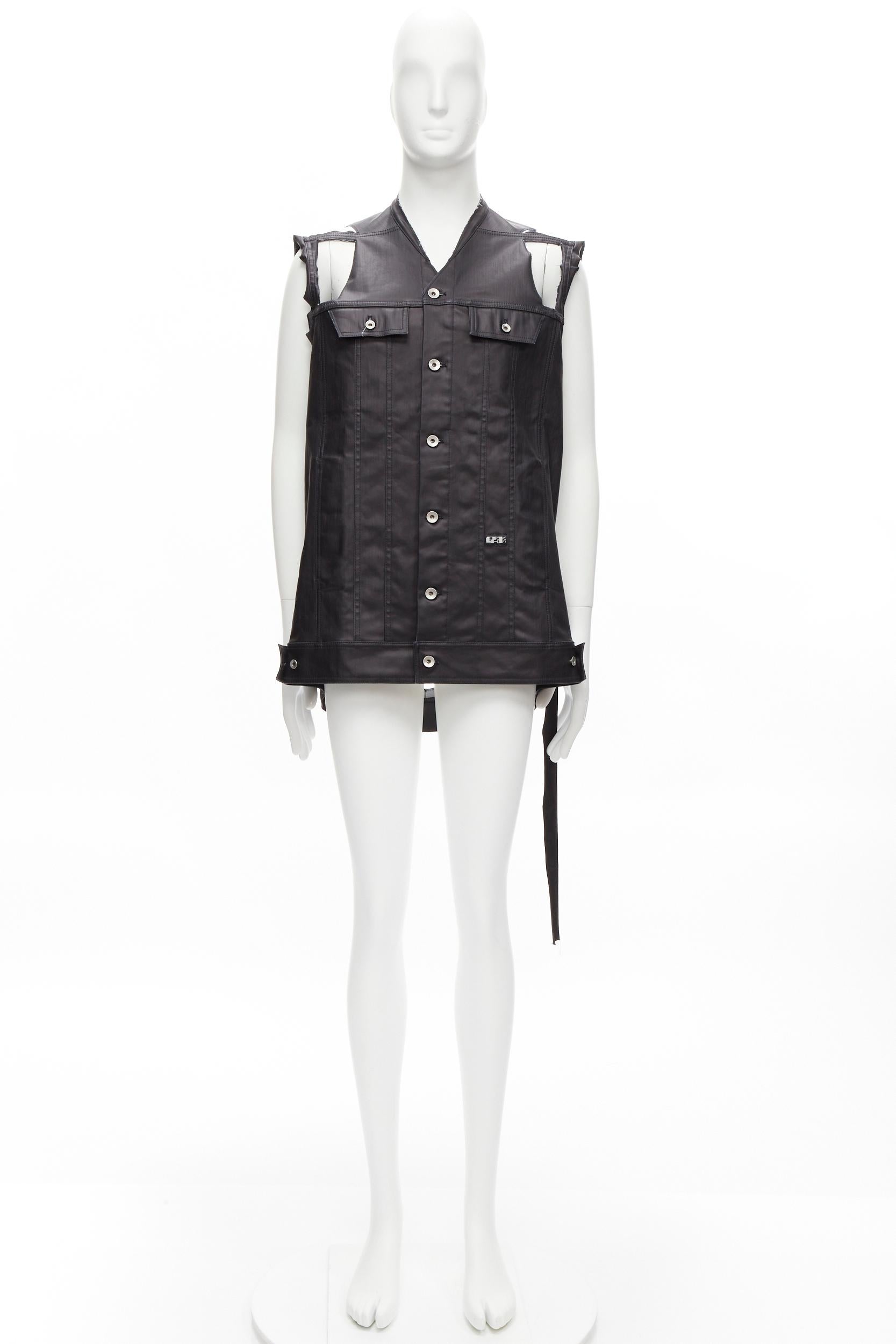RICK OWENS DRKSHDW Jumbo Trucker black coated denim deconstructed vest M 6