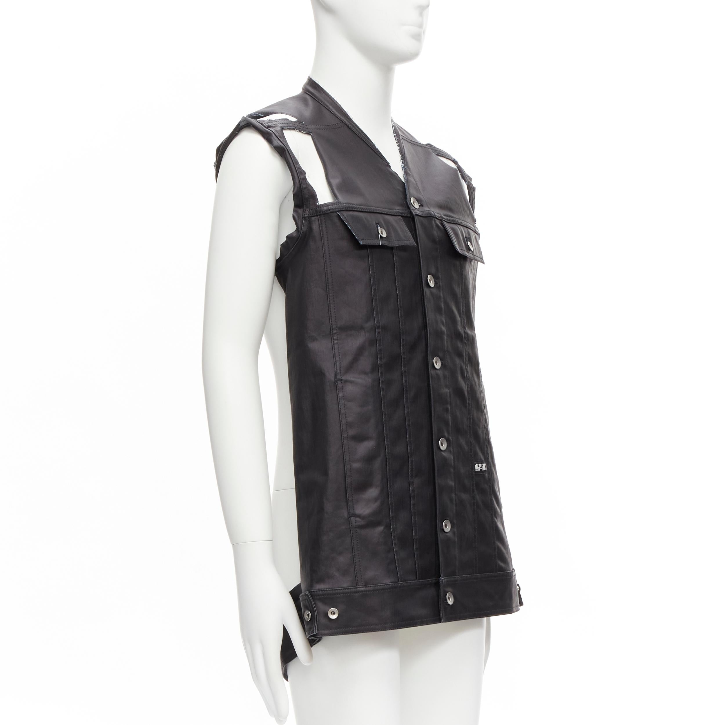 RICK OWENS DRKSHDW Jumbo Trucker black coated denim deconstructed vest M In Excellent Condition In Hong Kong, NT