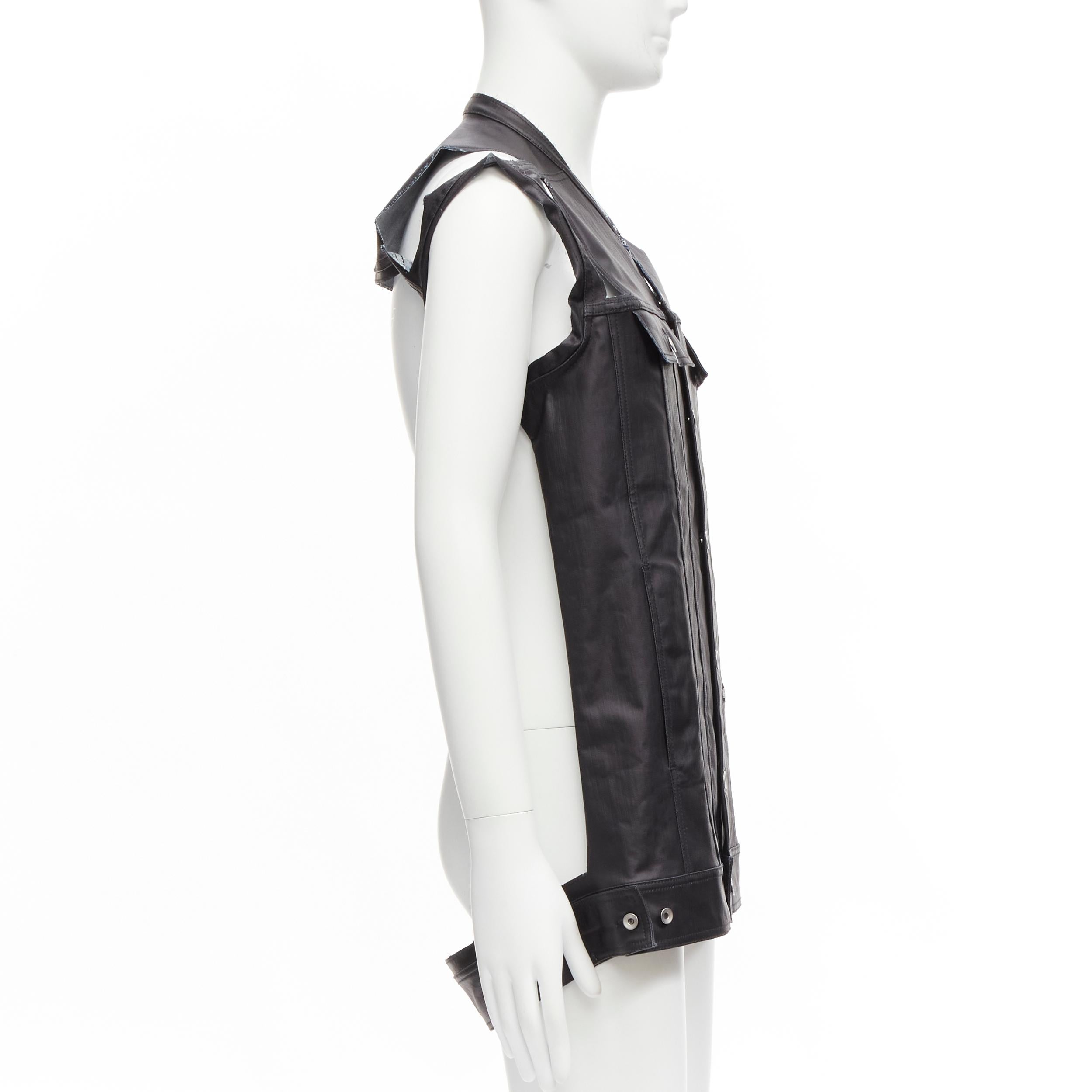 Men's RICK OWENS DRKSHDW Jumbo Trucker black coated denim deconstructed vest M