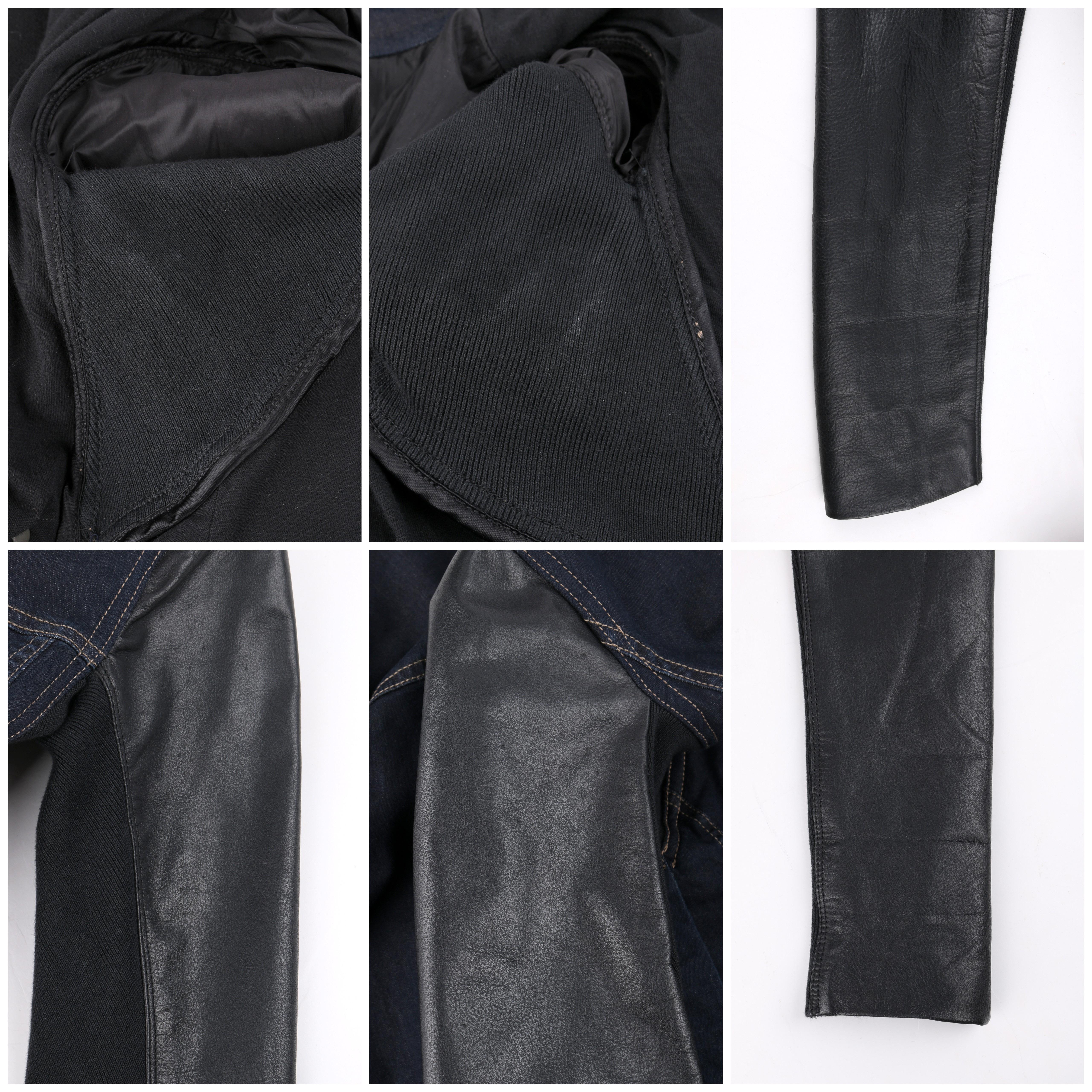RICK OWENS Drkshdw Wrapped “Robot” Denim Leather Moto Asymmetrical Jacket For Sale 4