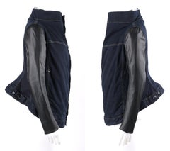 RICK OWENS Drkshdw Wrapped “Robot” Denim Leather Moto Asymmetrical Jacket