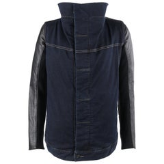 RICK OWENS Drkshdw Wrapped “Robot�” Denim Leather Moto Asymmetrical Jacket