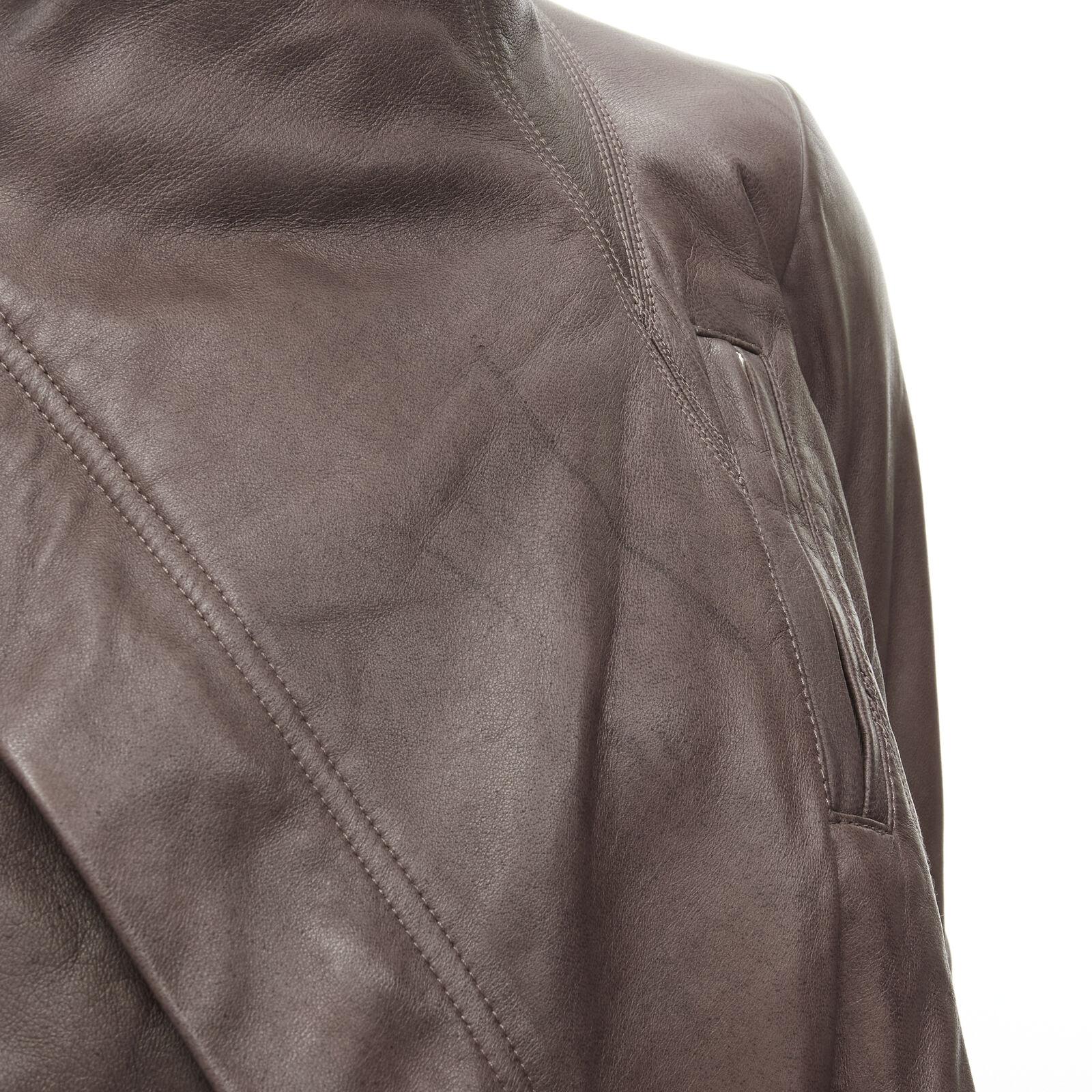 RICK OWENS dust brown lambskin leather draped collar fitted biker jacket IT40 XS For Sale 4