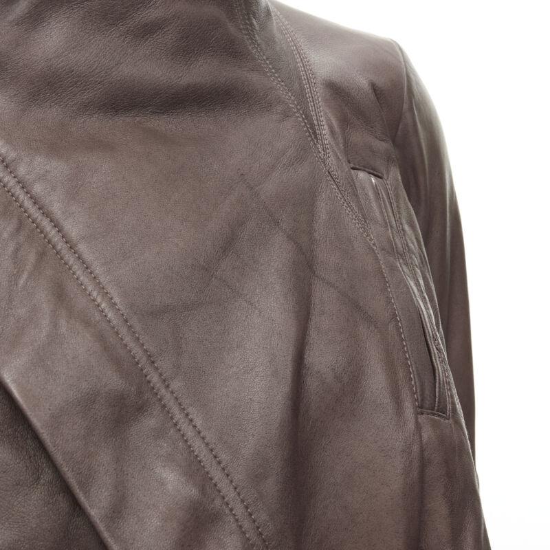 RICK OWENS dust brown lambskin leather draped collar fitted biker jacket IT40 XS 5