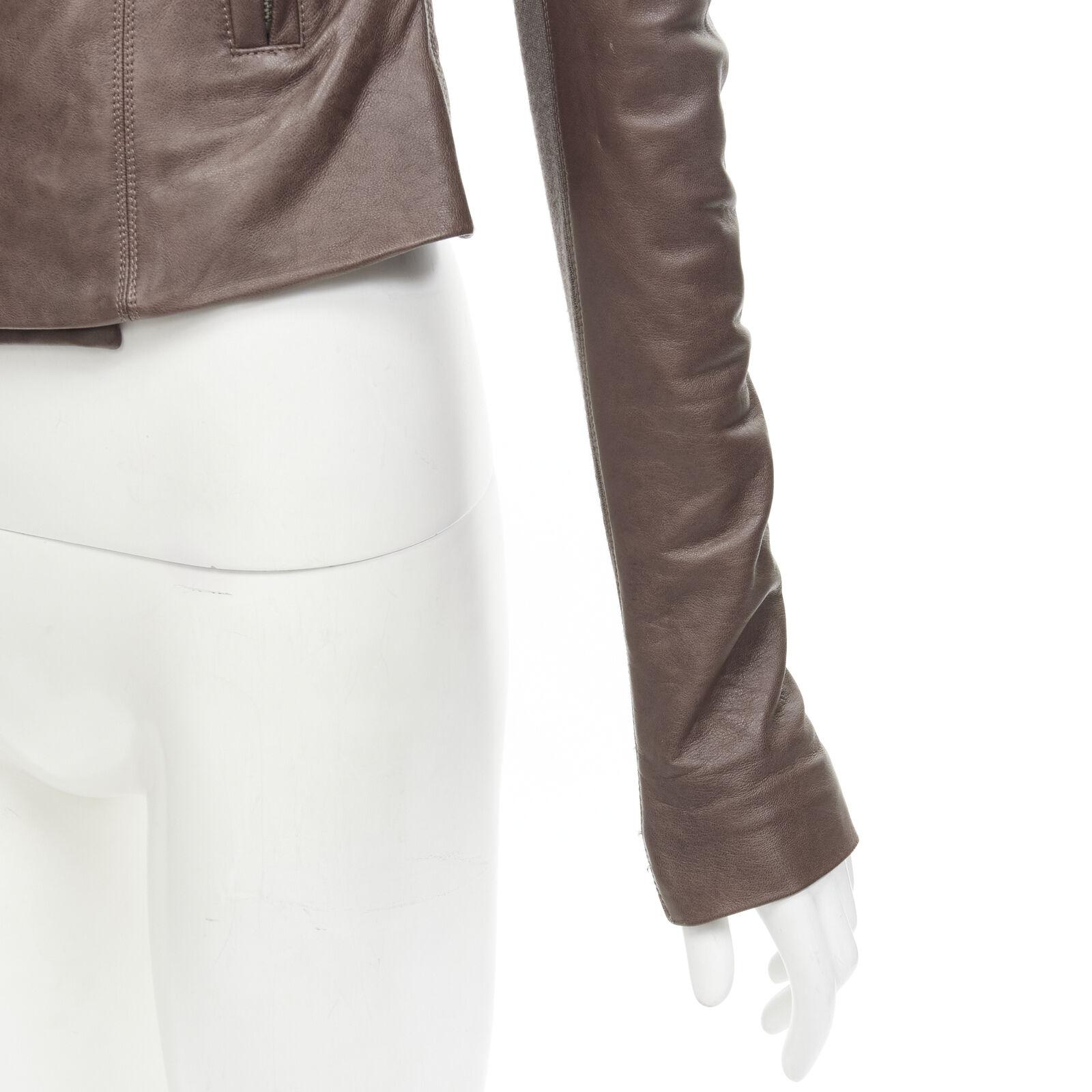 RICK OWENS dust brown lambskin leather draped collar fitted biker jacket IT40 XS For Sale 5