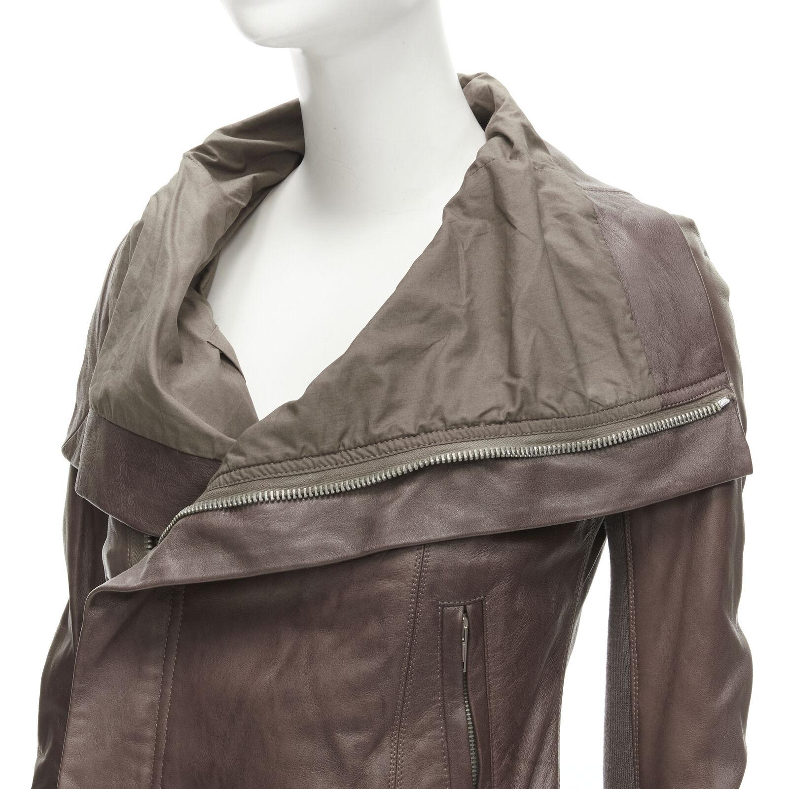 RICK OWENS dust brown lambskin leather draped collar fitted biker jacket IT40 XS For Sale 1