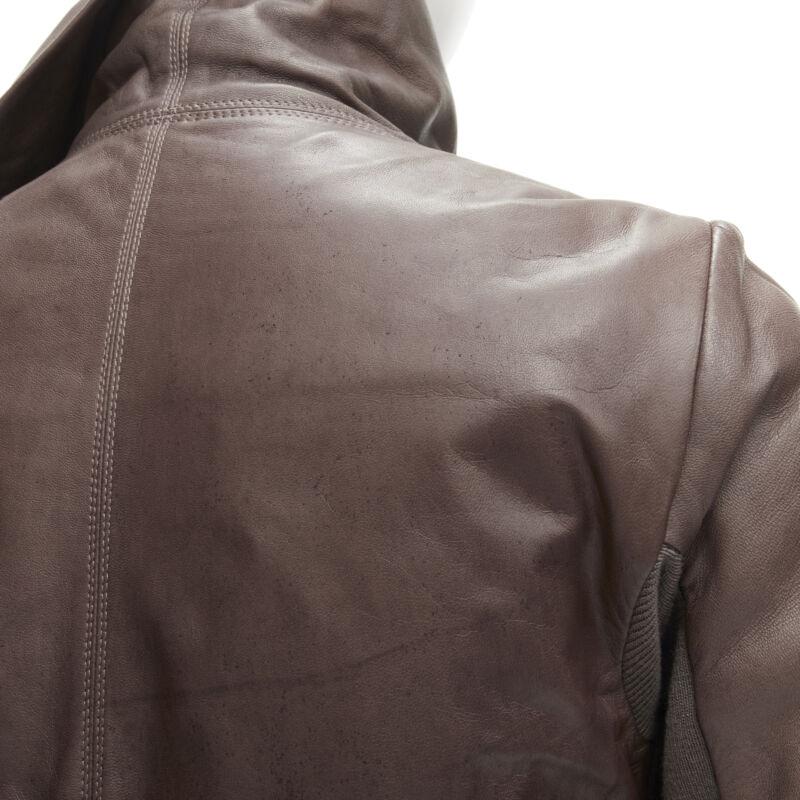 RICK OWENS dust brown lambskin leather draped collar fitted biker jacket IT40 XS 4