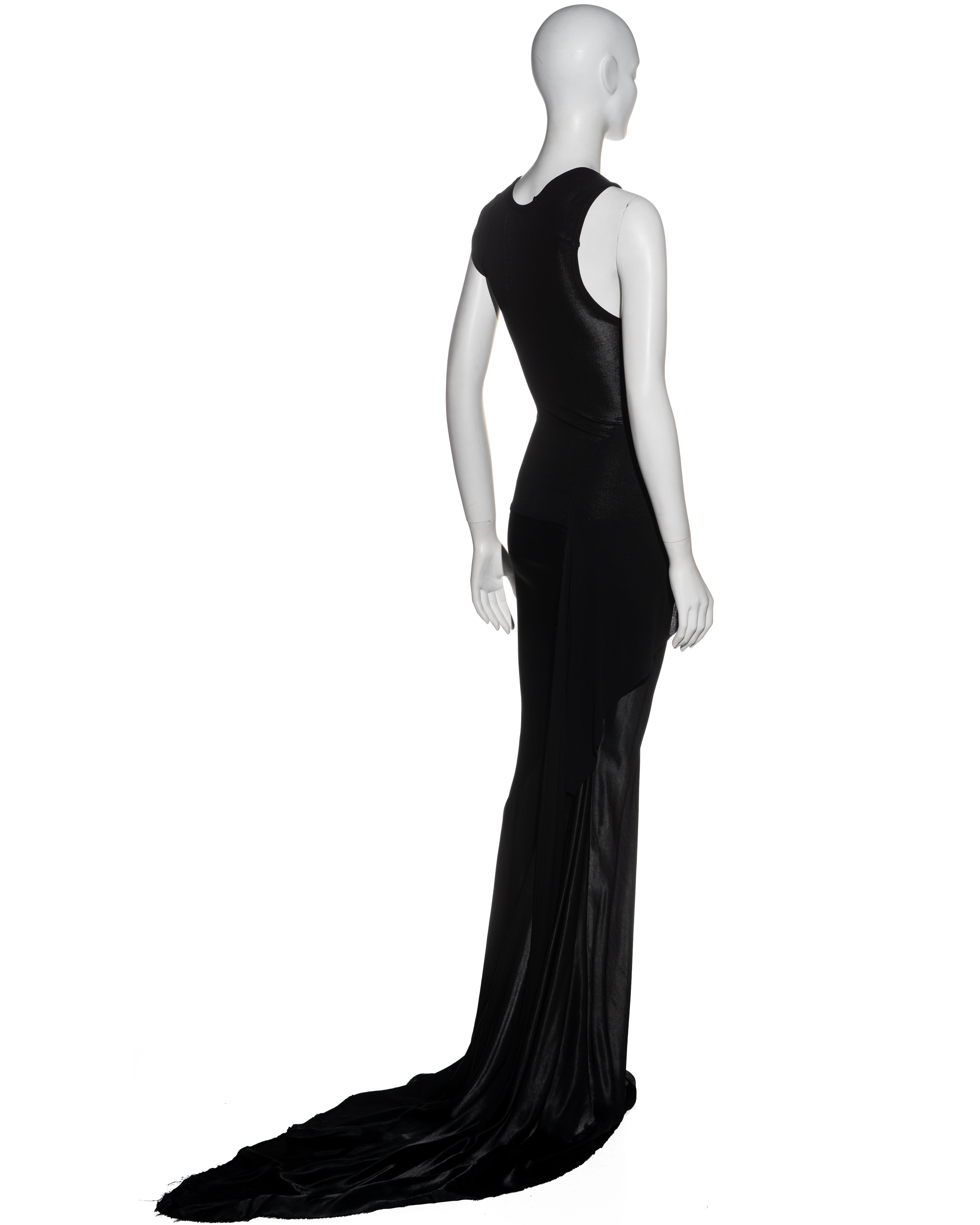 Black Rick Owens early black silk deconstructed trained evening dress, c. 1995 - 1997 For Sale