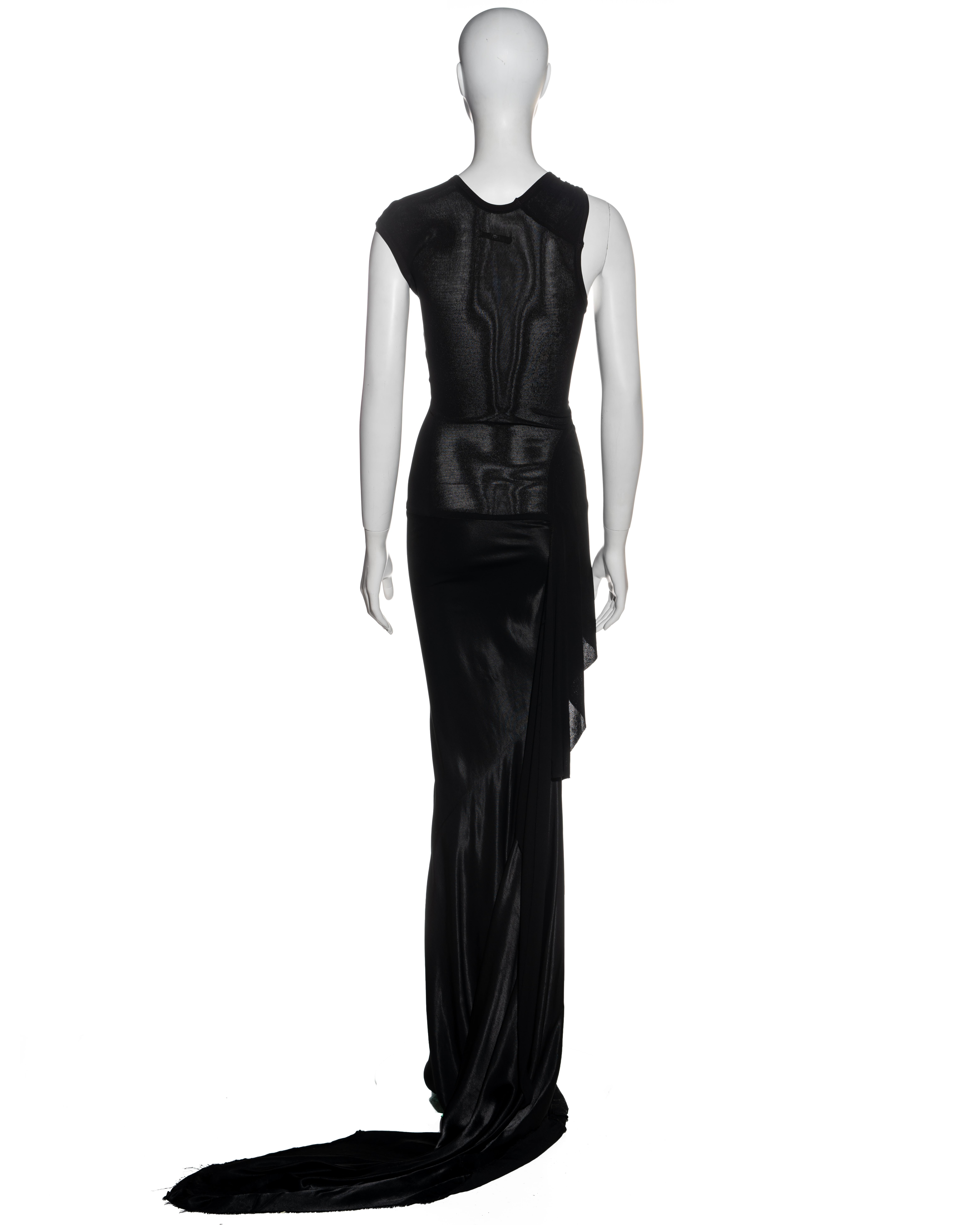 Women's Rick Owens early black silk deconstructed trained evening dress, c. 1995 - 1997 For Sale
