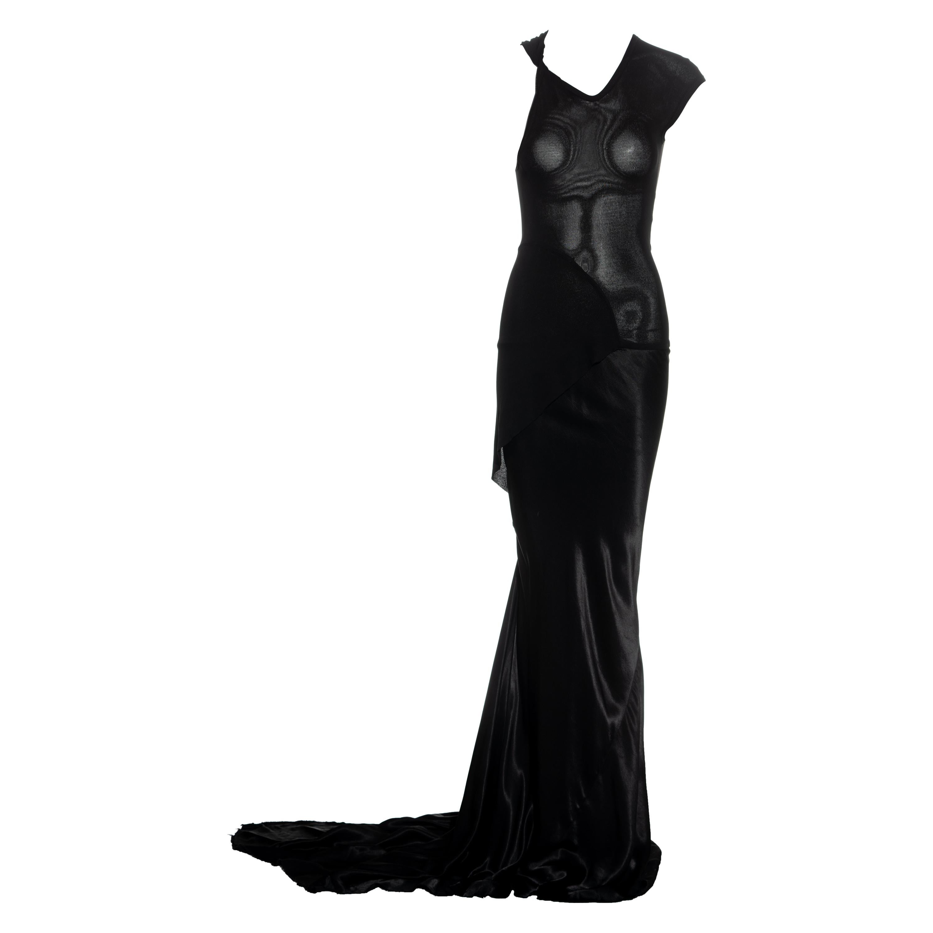 Rick Owens early black silk deconstructed trained evening dress, c. 1995 - 1997 For Sale