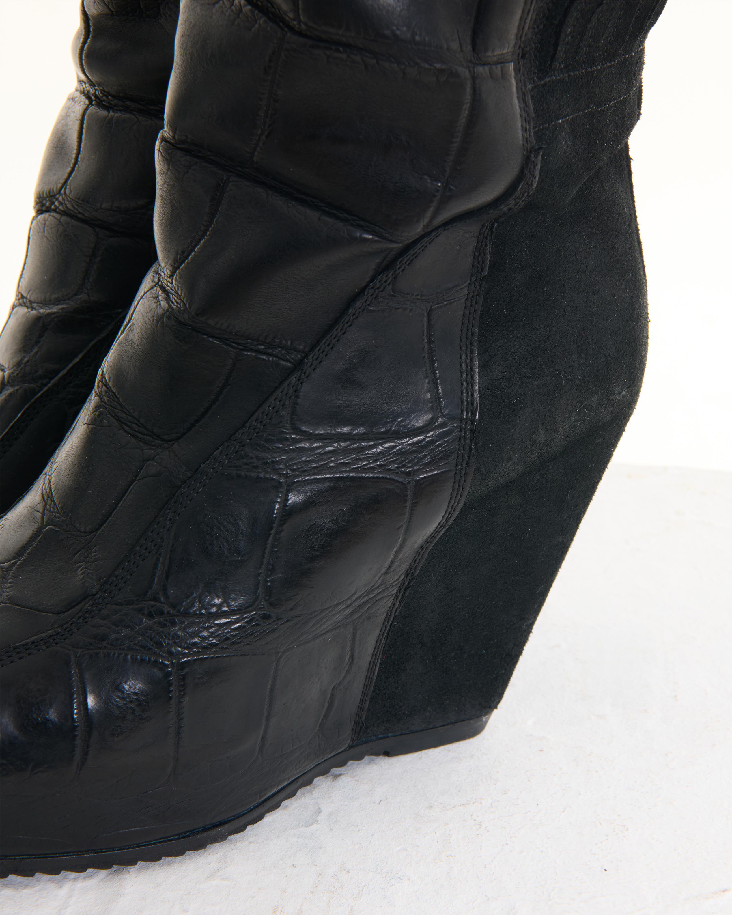 Rick Owens F/W 2012 “MOUNTAIN” Black Leather Croco High Boots in vendita 6