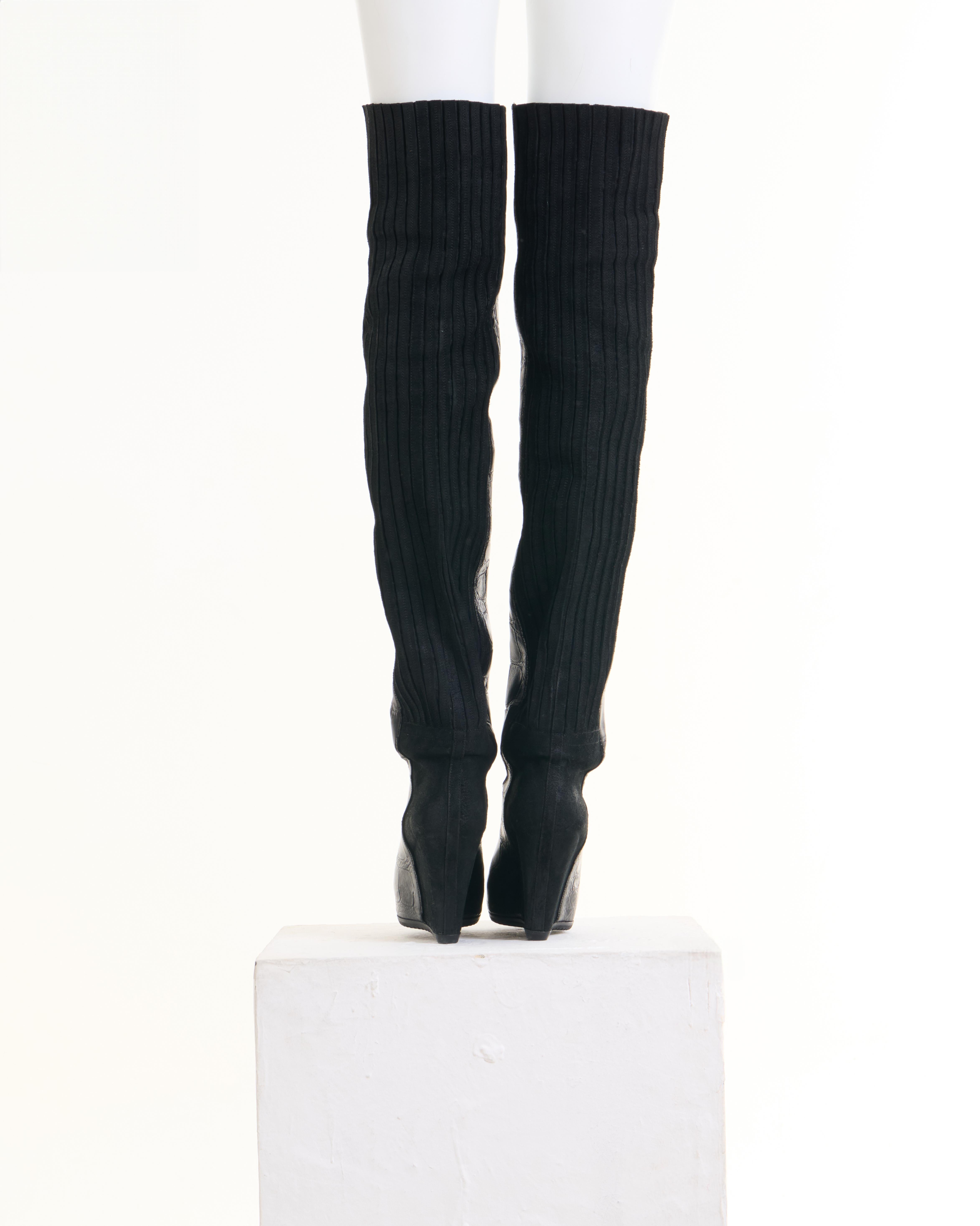da uomo o donna Rick Owens F/W 2012 “MOUNTAIN” Black Leather Croco High Boots in vendita