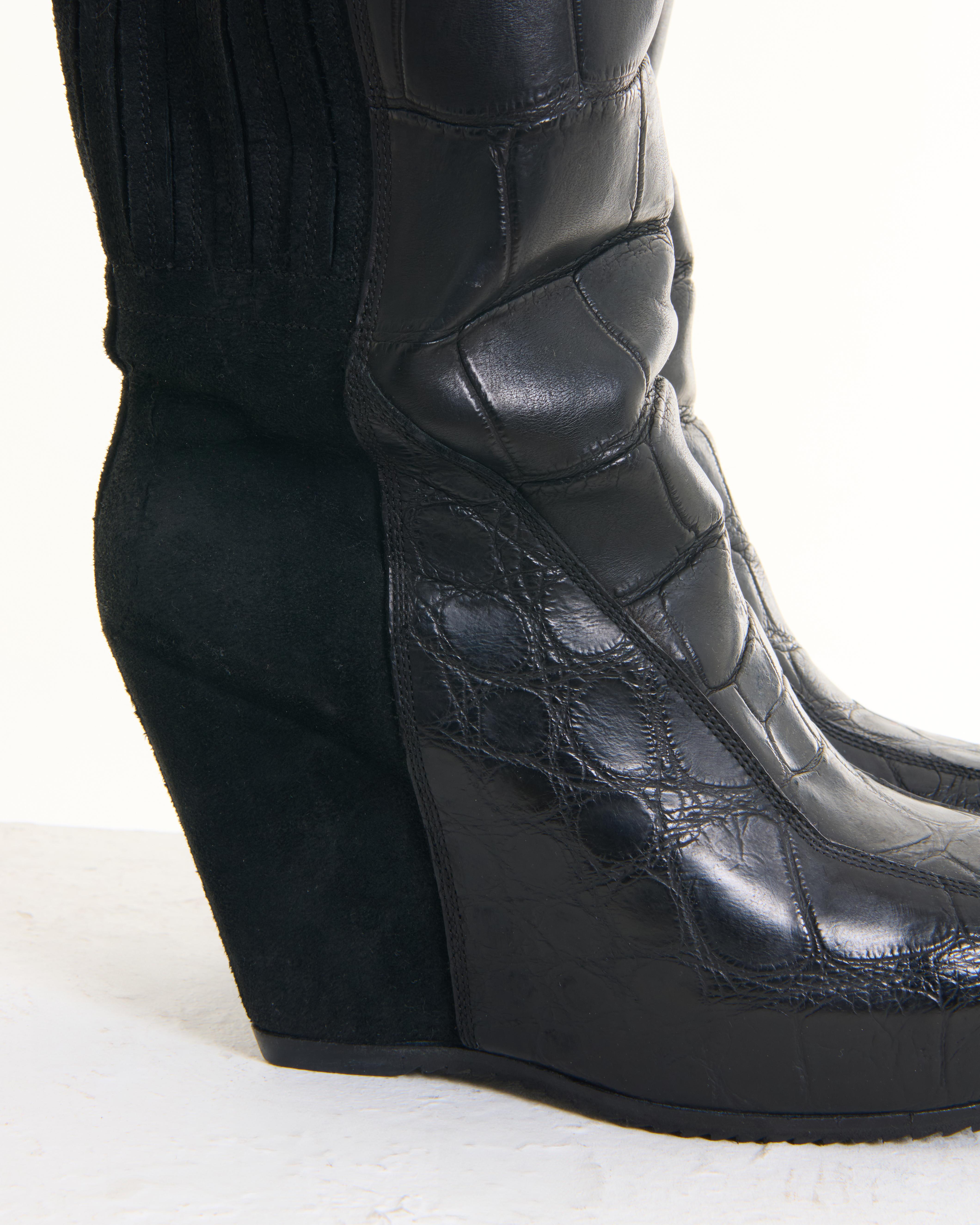 Rick Owens F/W 2012 “MOUNTAIN” Black Leather Croco High Boots in vendita 3