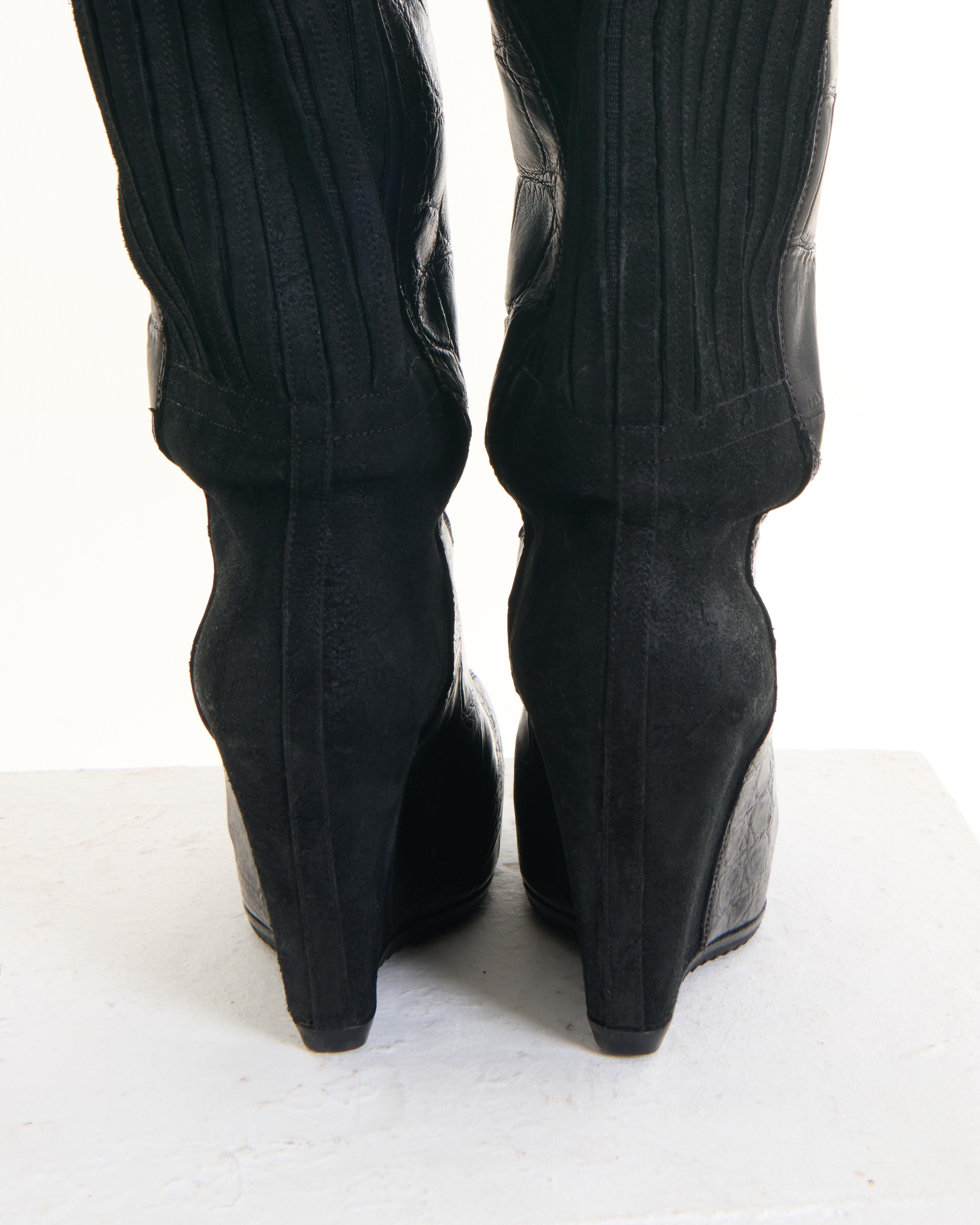 Rick Owens F/W 2012 “MOUNTAIN” Black Leather Croco High Boots in vendita 4