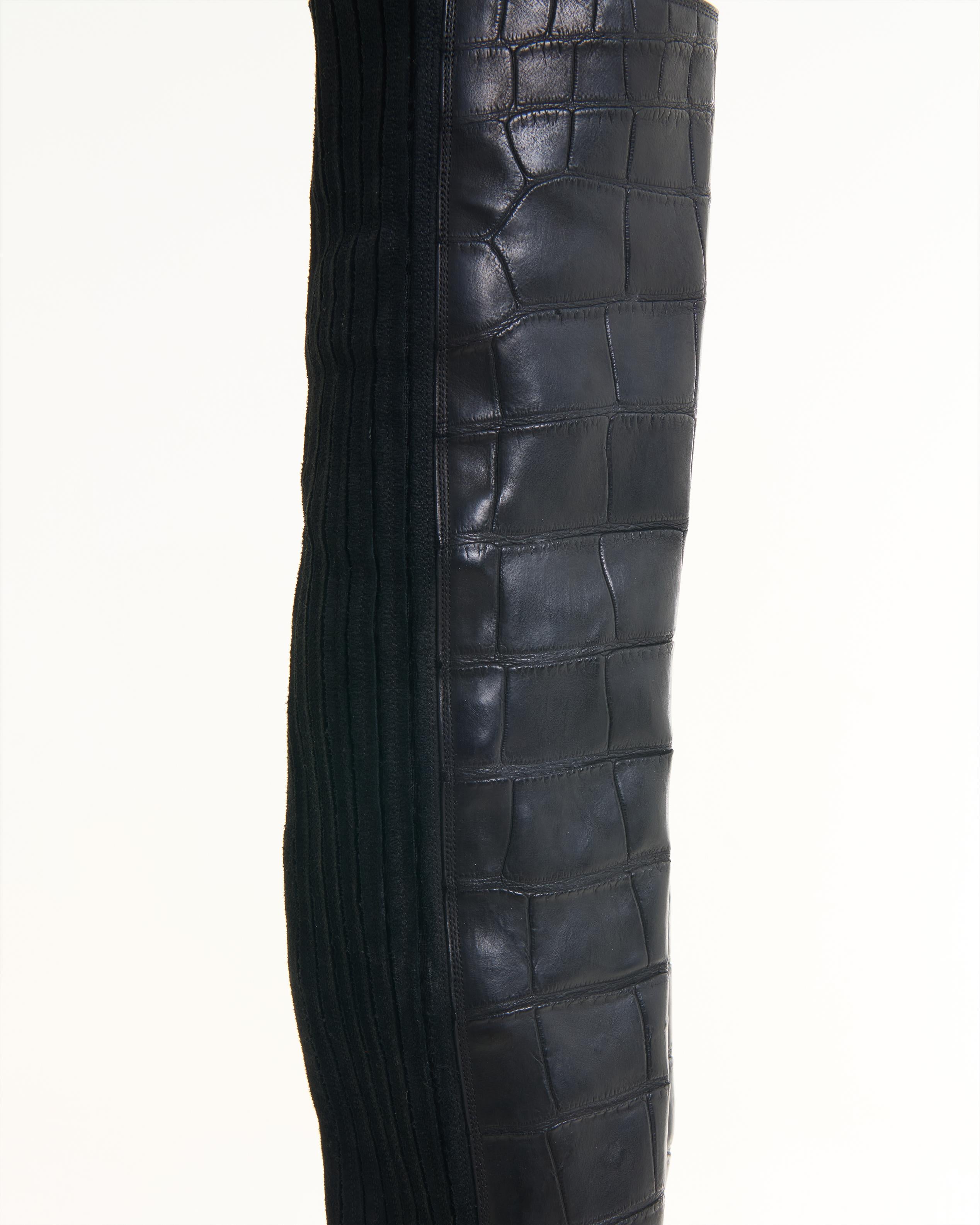 Rick Owens F/W 2012 “MOUNTAIN” Black Leather Croco High Boots in vendita 5