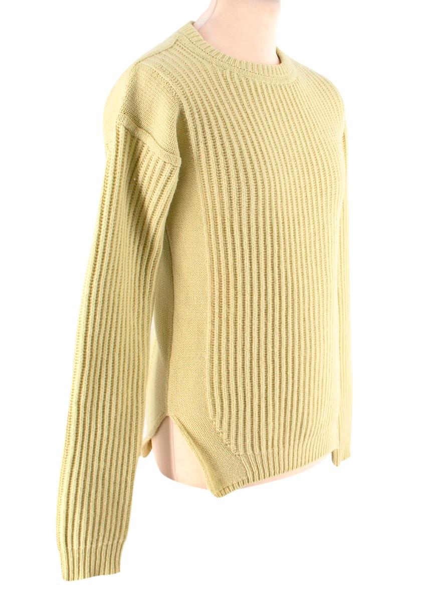 Rick Owens Fisherman Ribbed Wool Sweater
 

 - Lime green deeply ribbed sweater with round neck and long sleeves
 - Supersoft, slightly fluffy pile
 

 Materials:
 100% Wool
 

 Made in Italy
 Hand Wash in Cold Water
 

 PLEASE NOTE, THESE ITEMS ARE