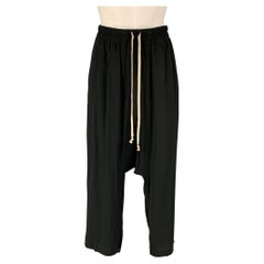 RICK OWENS FOGACHINE SS 22 Size 10 Black Acetate Silk Cropped Drop-Crotch Pants