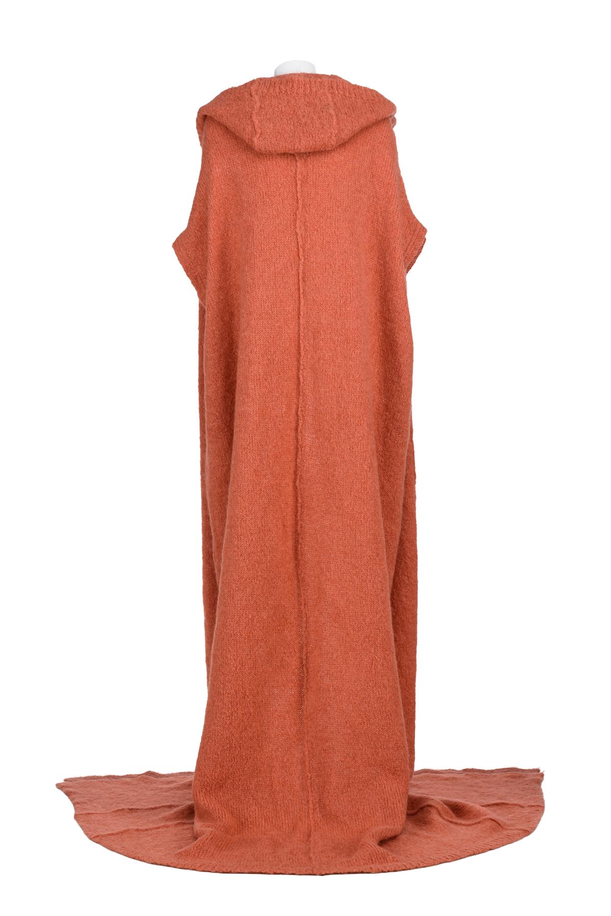 Arancia RICK Owens FW 22 Gilet prototipo in maglia extra lunga con cappuccio in vendita