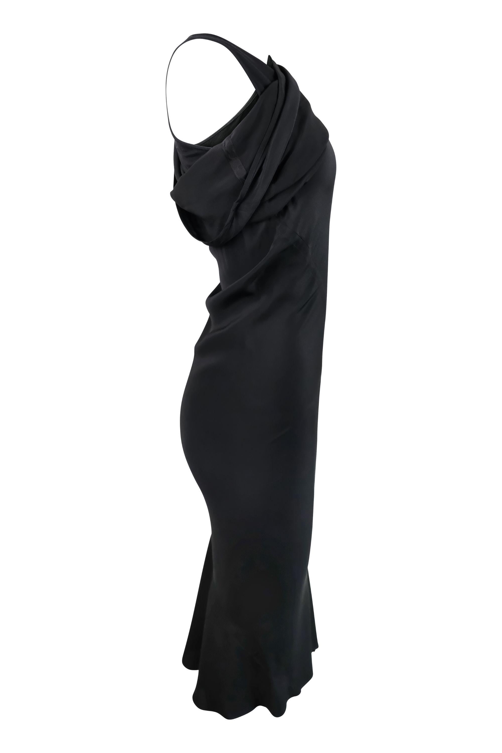 Black Rick Owens FW19 Asymmetrical Silk Blend Bias Cut Dress For Sale