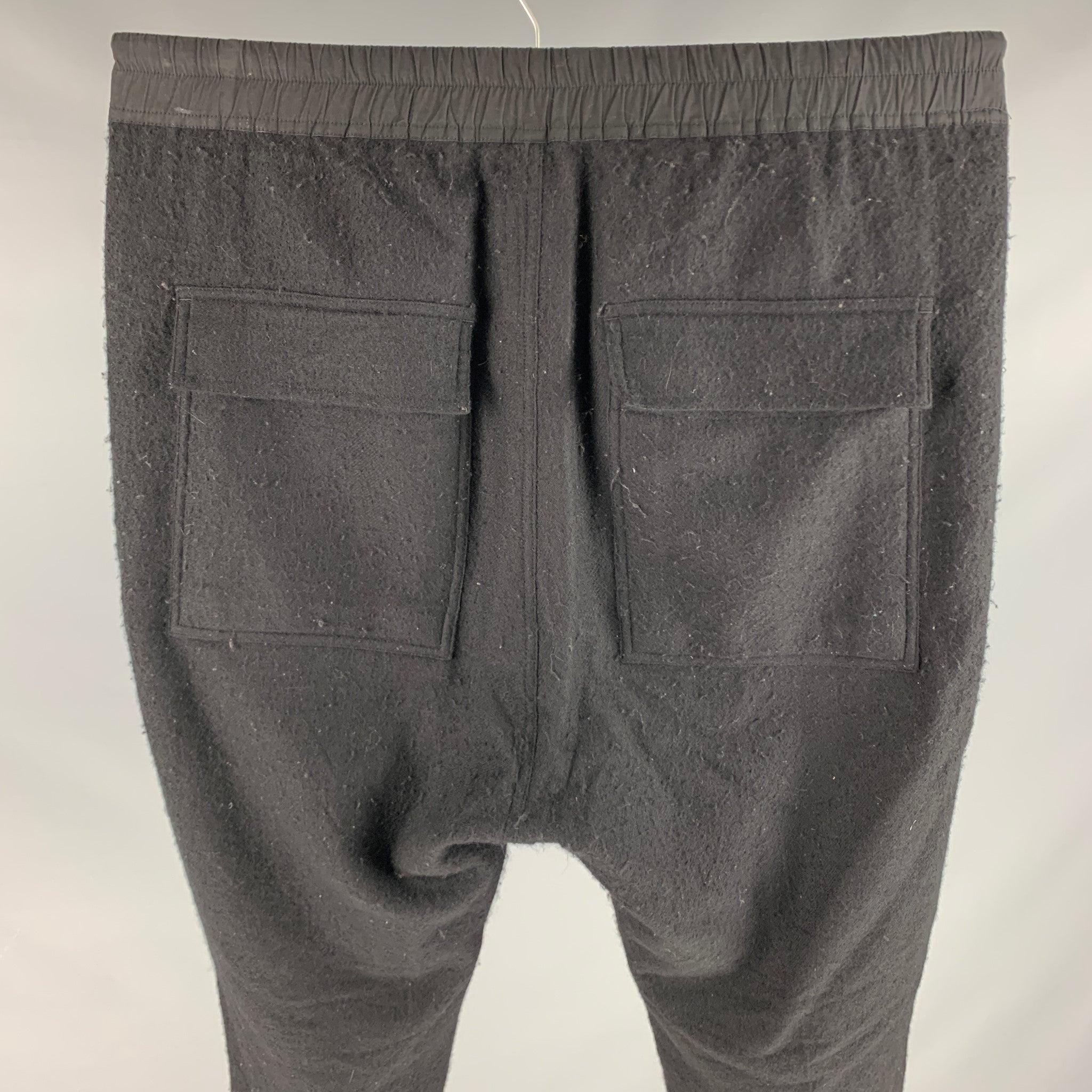 RICK OWENS FW19 Size 36 Black Wool Drop-Crotch Casual Pants In Good Condition In San Francisco, CA