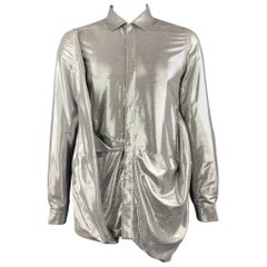 RICK OWENS FW19 Size 8 Silver Viscose Blend Hidden Buttons Asymmetrical Long Sle