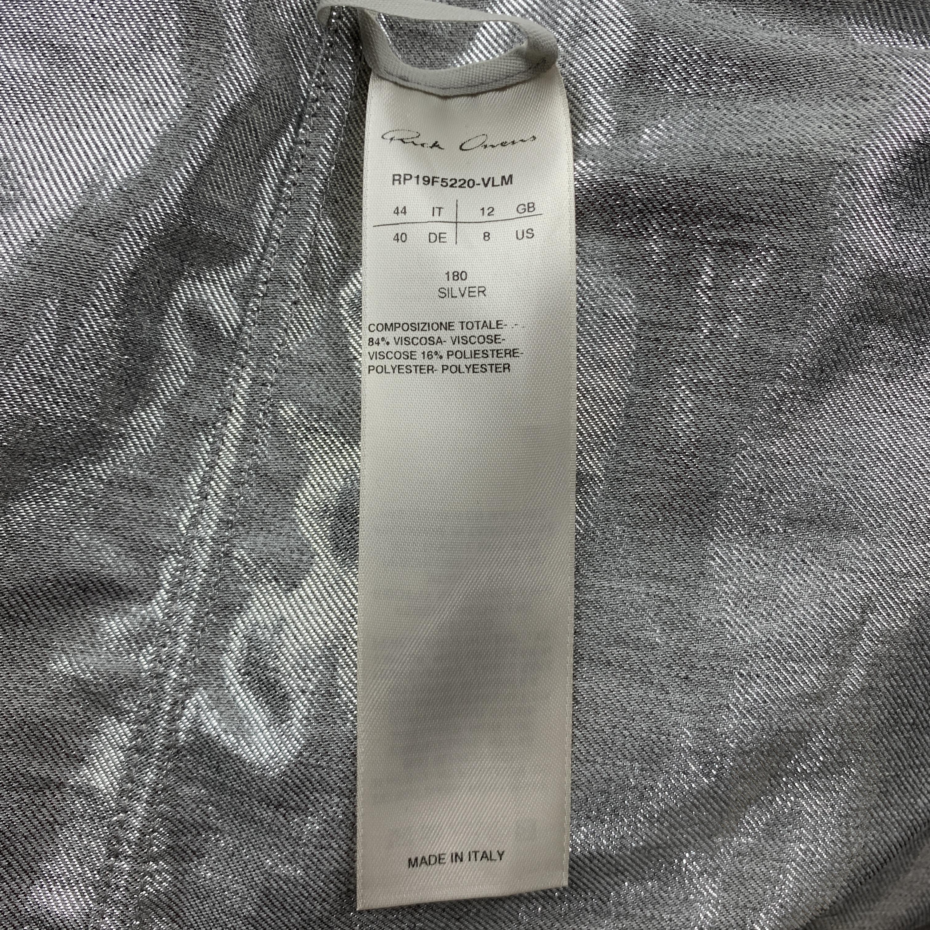 RICK OWENS FW19 Size 8 Silver Viscose Blend Hidden Buttons Asymmetrical Shirt 1
