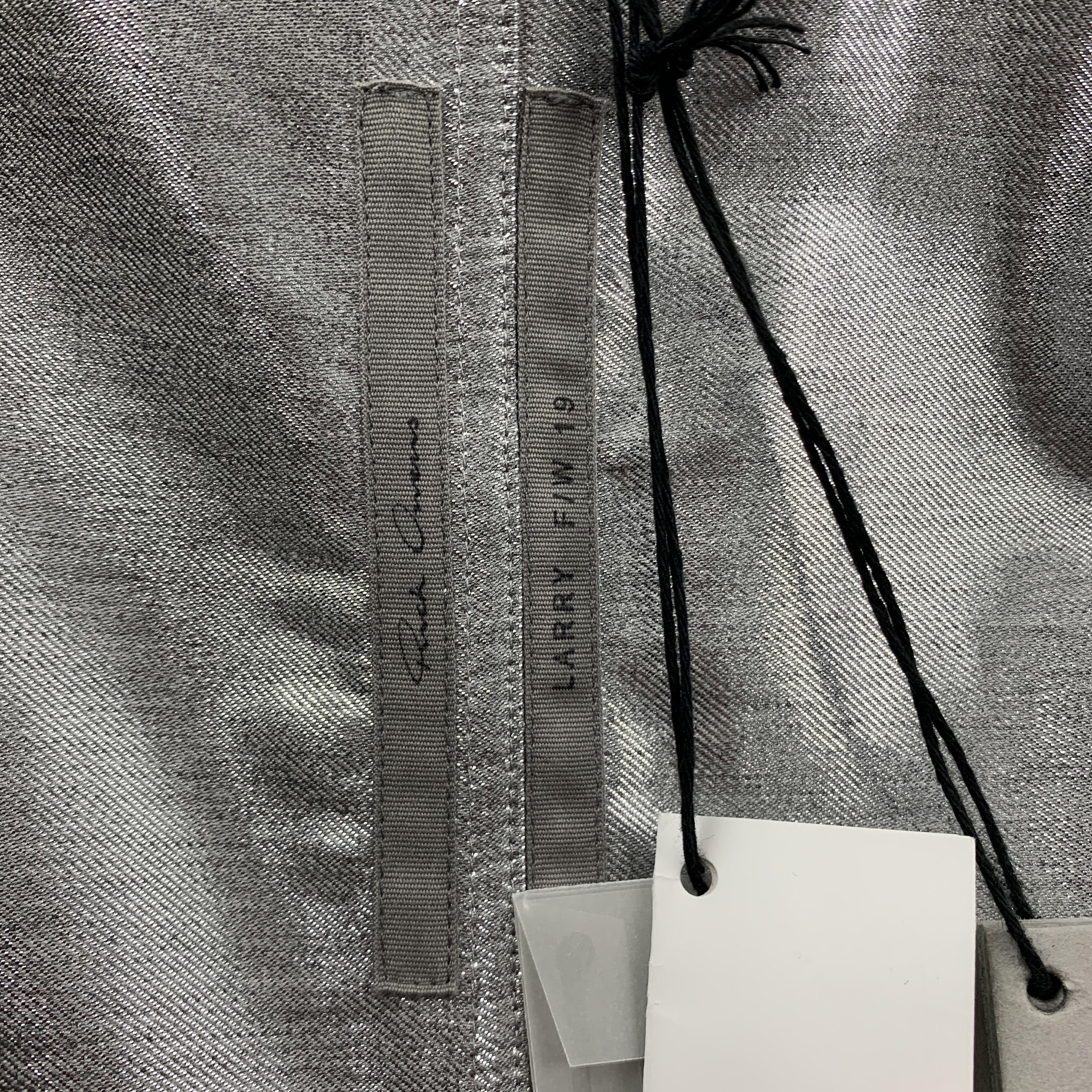 RICK OWENS FW19 Size 8 Silver Viscose Blend Hidden Buttons Asymmetrical Shirt 2
