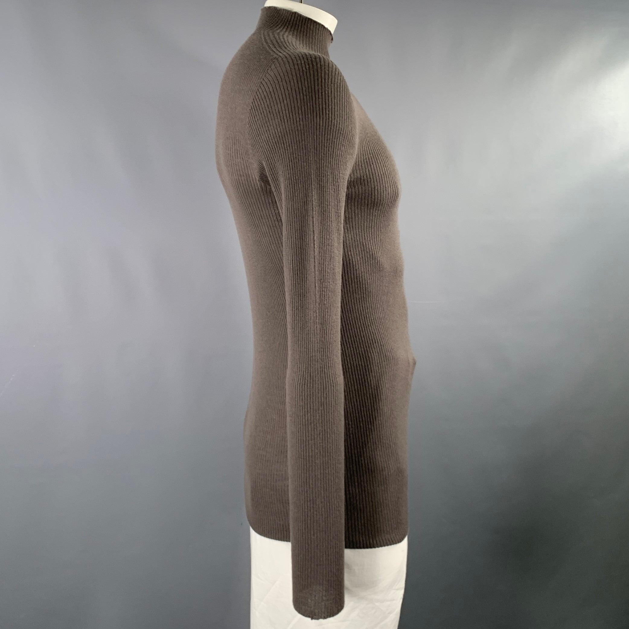 Gray RICK OWENS FW22 Size XL -Strobe- Brown Ribbed Wool Mock Neck Pullover