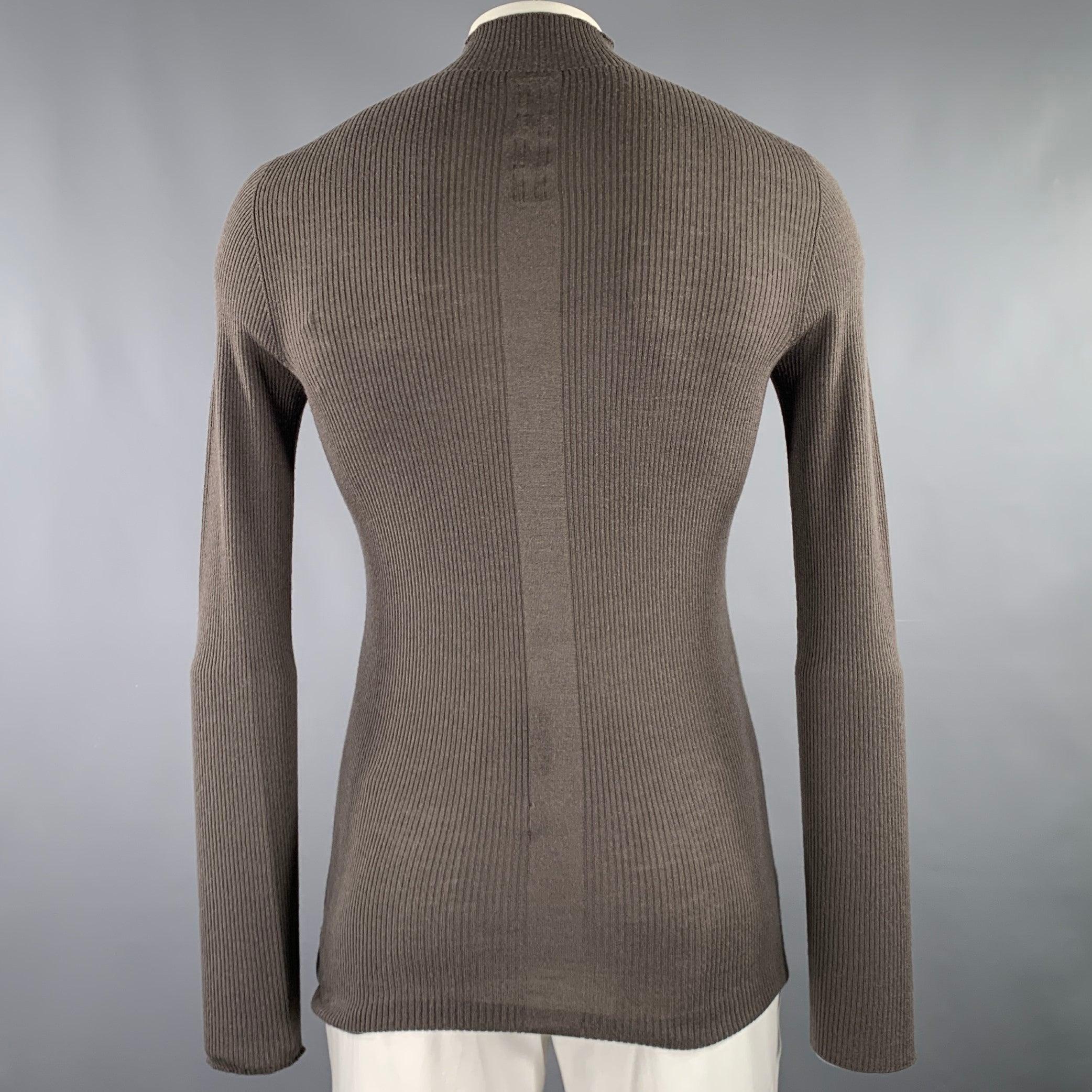 RICK OWENS FW22 Size XL -Strobe- Brown Ribbed Wool Mock Neck Pullover In Excellent Condition In San Francisco, CA