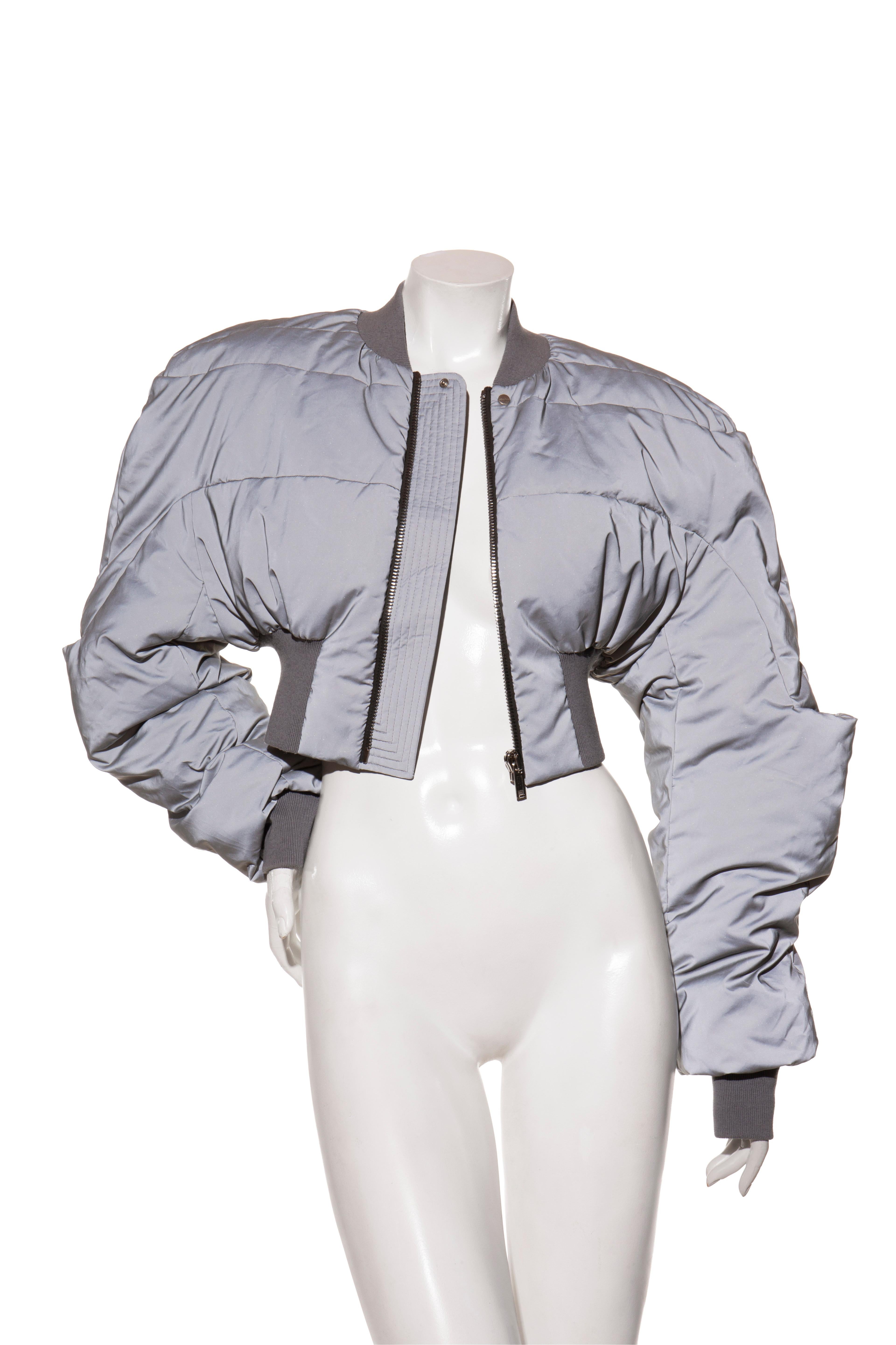Gray Rick Owens FW22 Strobe Cropped Puffer Bomber Jacket Grey Reflex Size IT 42 For Sale
