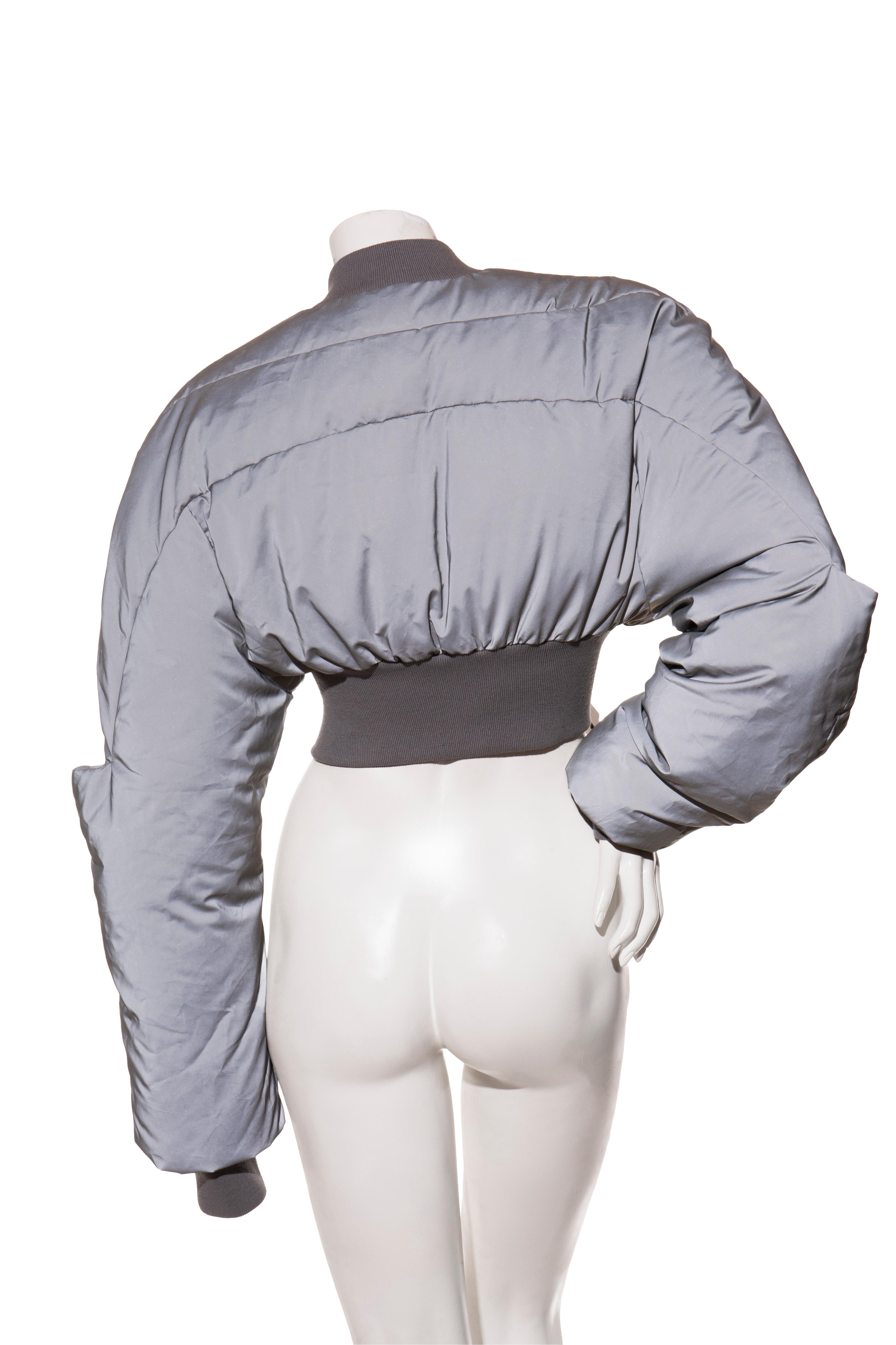 Women's or Men's Rick Owens FW22 Strobe Cropped Puffer Bomber Jacket Grey Reflex Size IT 42 For Sale