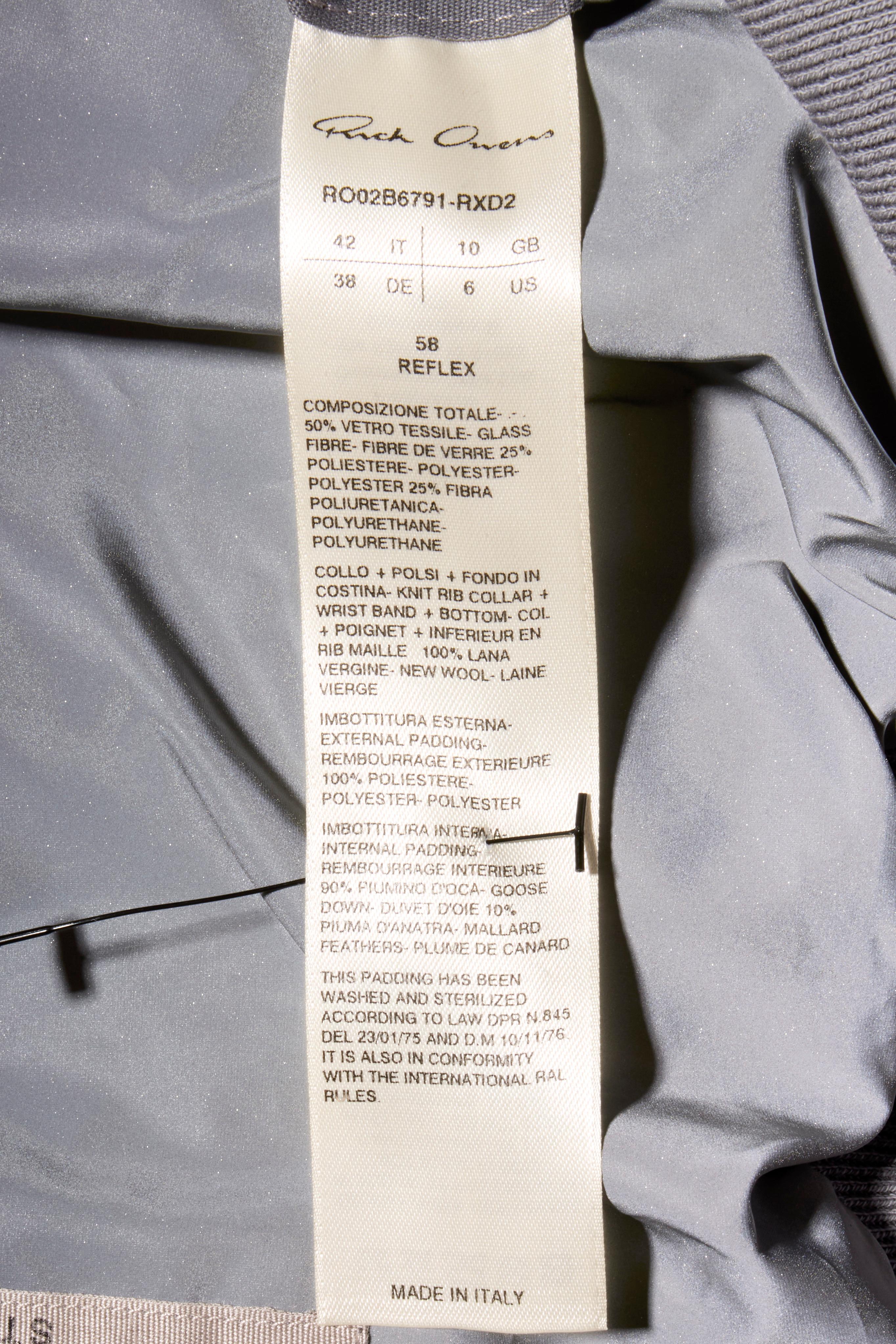 Rick Owens FW22 Strobe Cropped Puffer Bomber Jacket Grey Reflex Size IT 42 For Sale 3