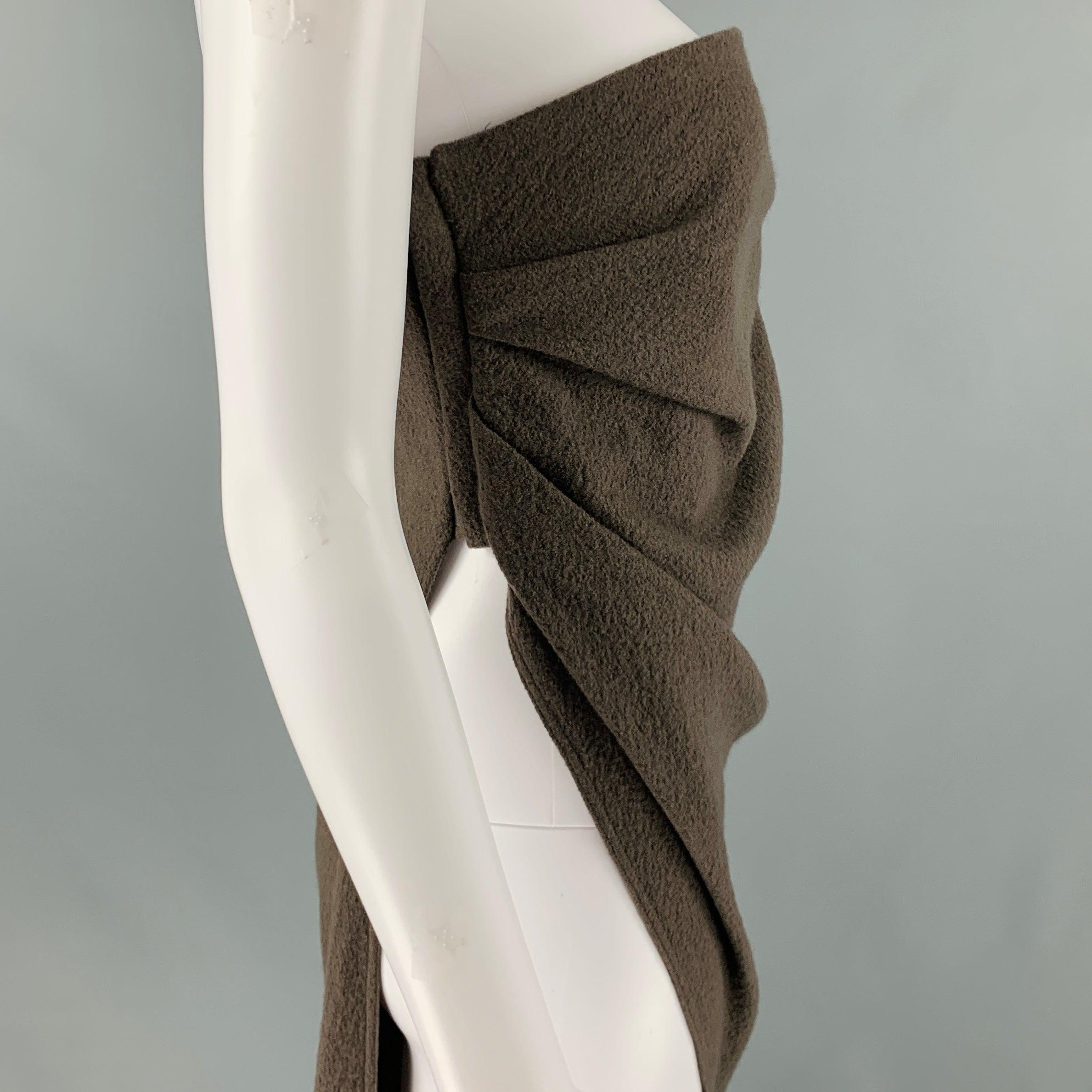 RICK OWENS H/W23 Größe 4 Grau Taupefarbenes trägerloses langes Kleid aus Wolle (Schwarz) im Angebot