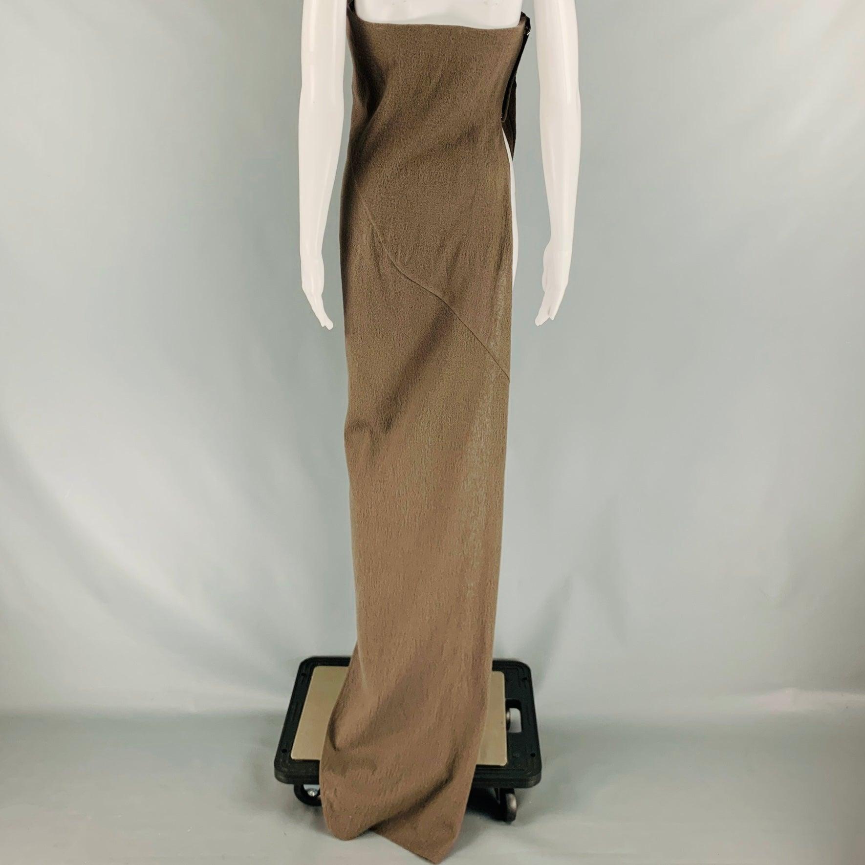 Women's RICK OWENS FW23 Size 4 Grey Taupe Wool Strapless Long Gown For Sale