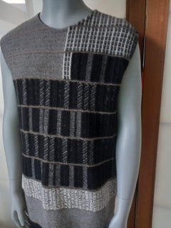 Rick Owens Geometric Black and Gray Patchwork Knit Vest