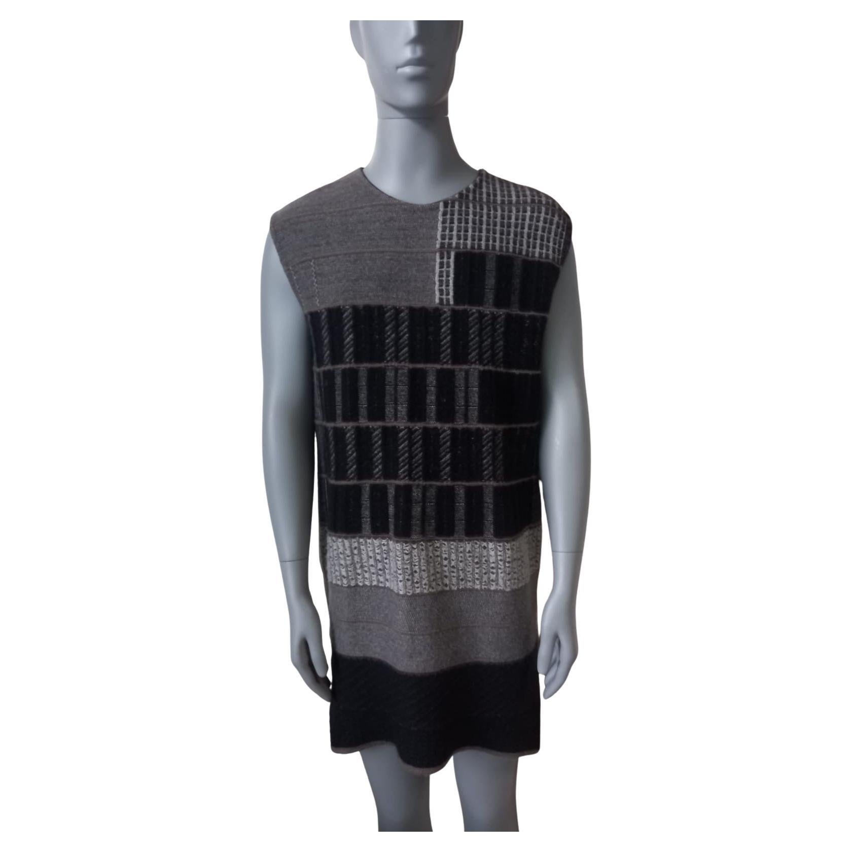 Rick Owens Geometric Black and Gray Patchwork Knit Vest