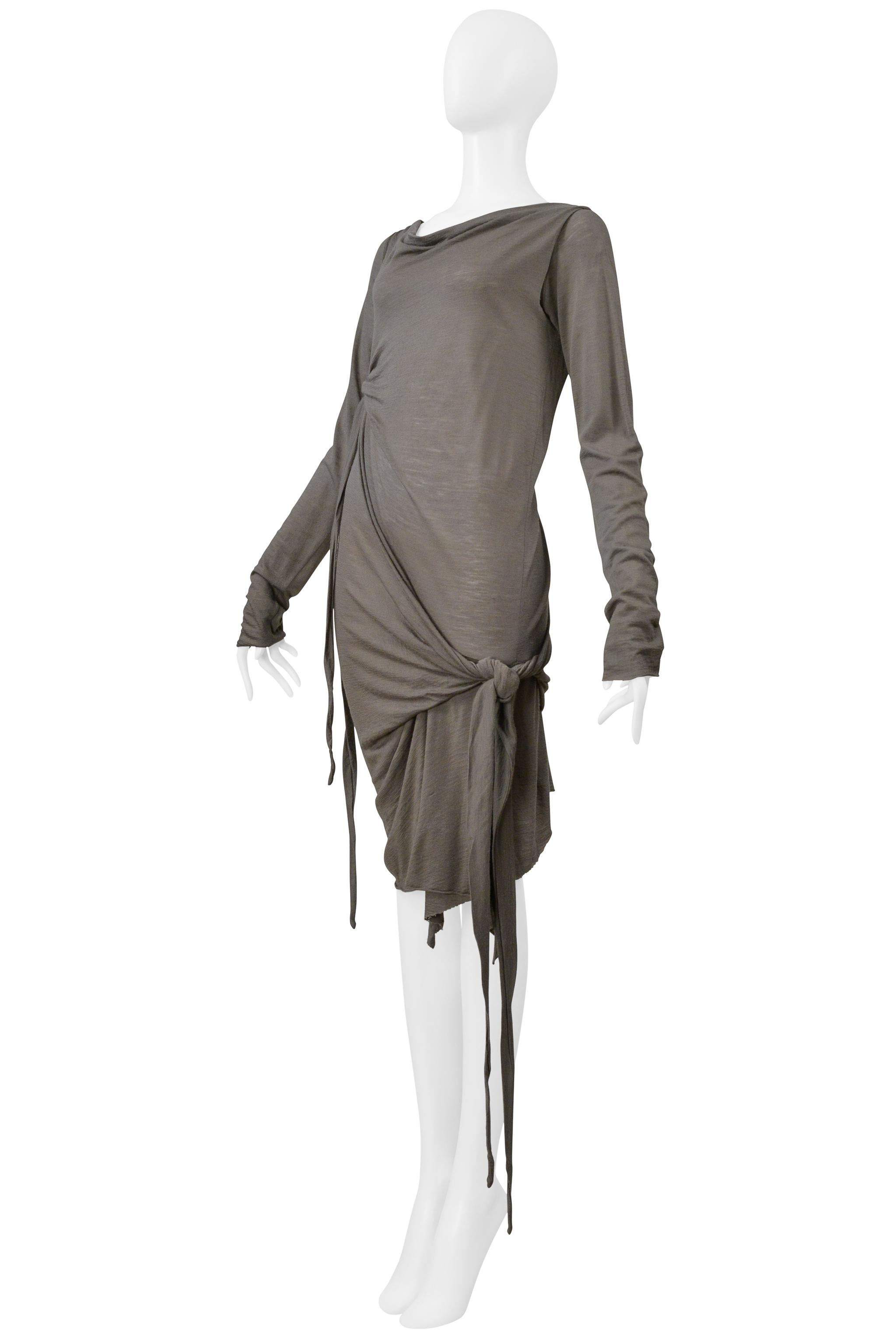 Grigio Rick Owens - Vestito grigio a maglia fine con nodo 2006 in vendita