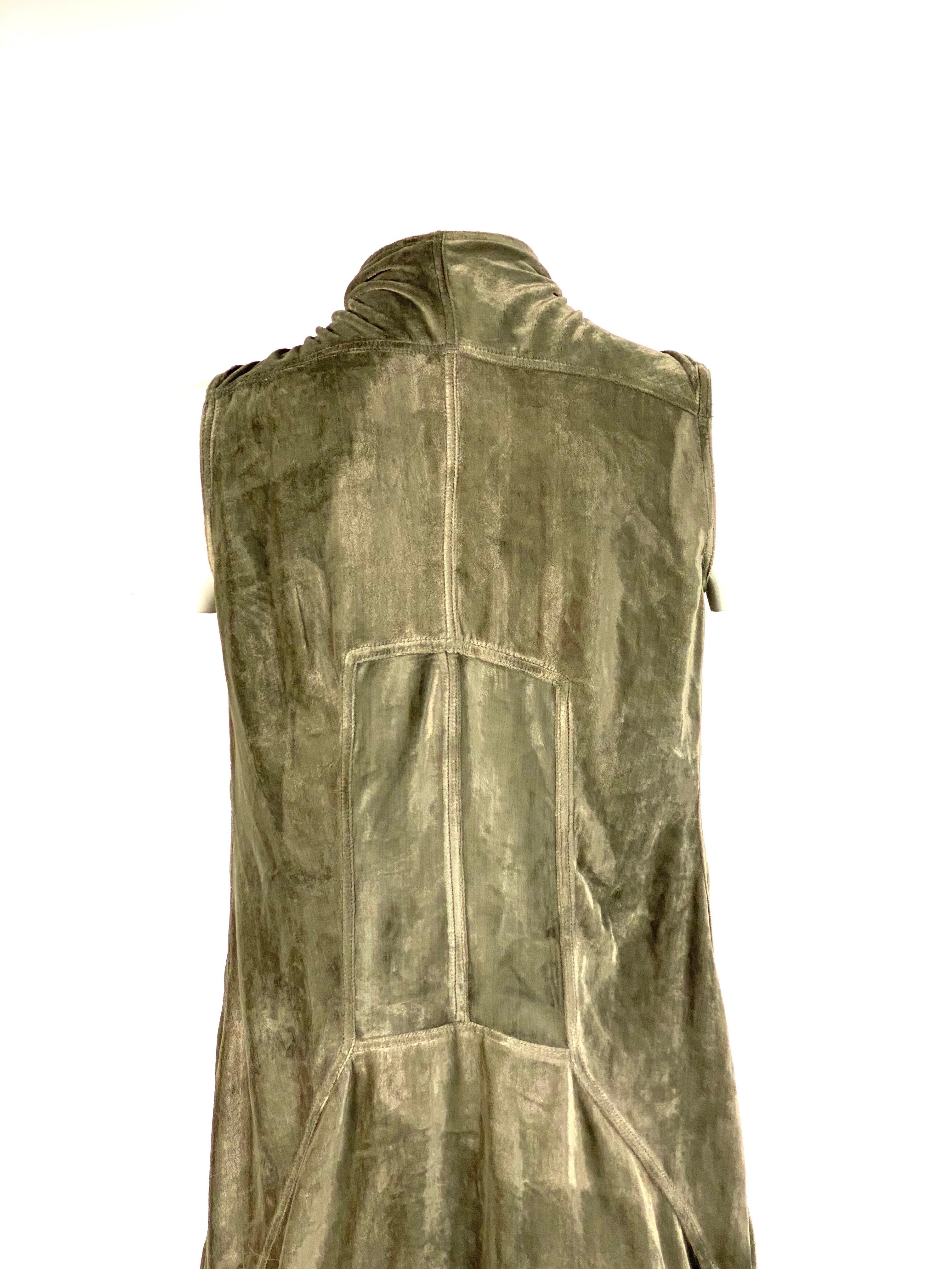 Women's or Men's Rick Owens Green Olive Darkdust Velvet Vest Size 38 For Sale
