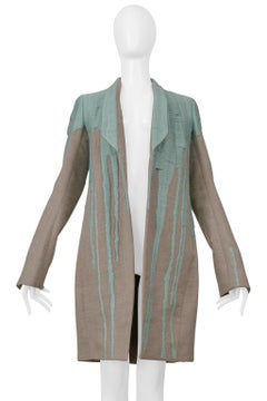 Rick Owens Grey "Vomit" Coat With Green Stitching 2016