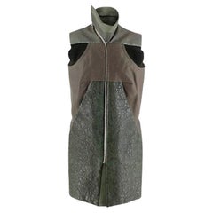 Rick Owens Iridescent Green & Khaki Leather & Knit Gilet