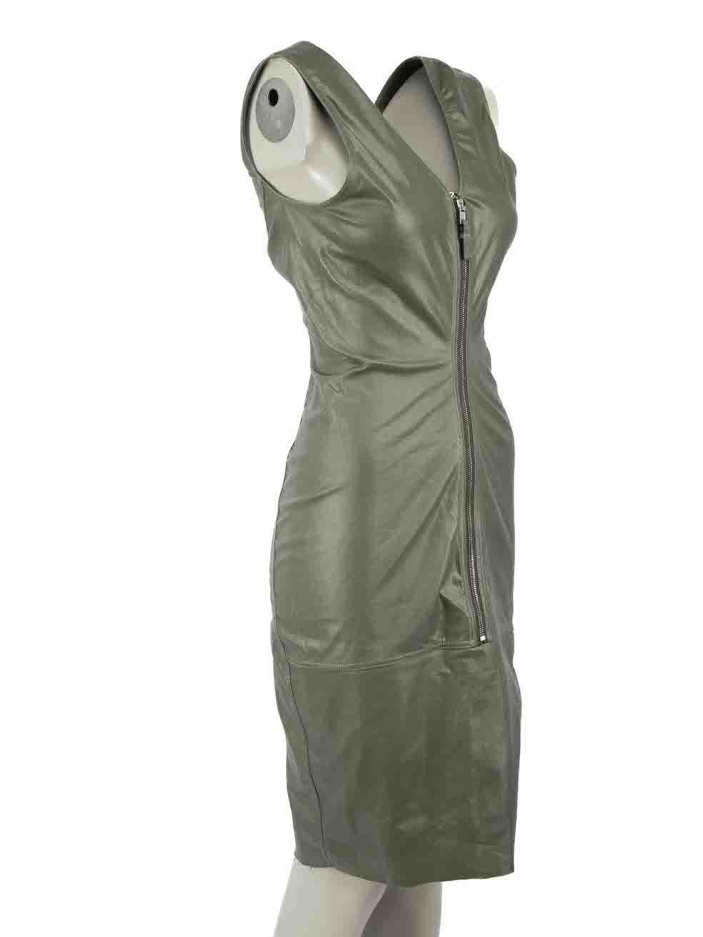 CONDITION is Good. General wear to dress is evident. Moderate signs of wear to the front and back with light marks to the cotton coating on this used Rick Owens designer resale item.
  
  Details
  Khaki
  Coated cotton
  Mini dress
  V neckline
 