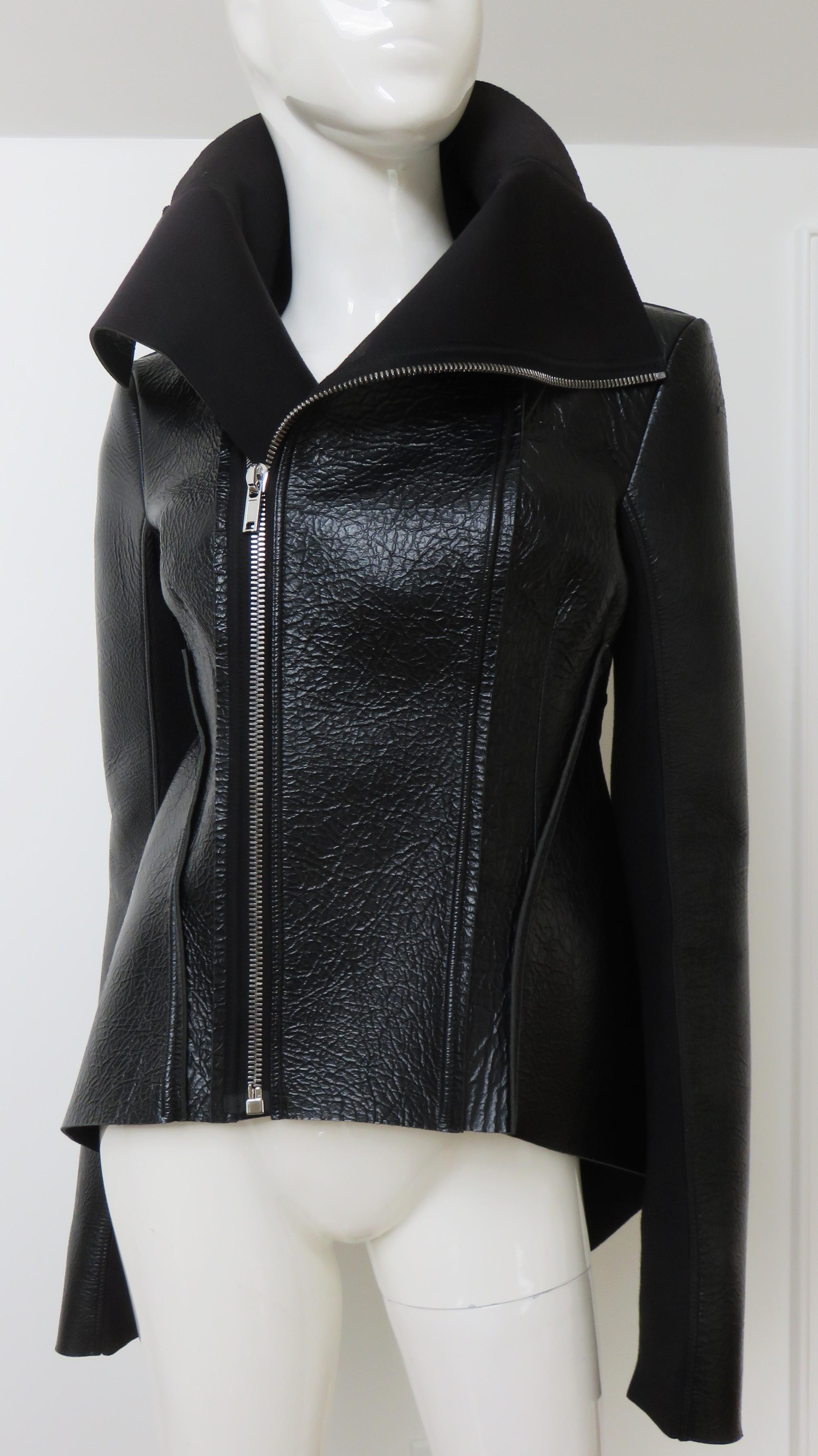 Black Rick Owens Leather Jacket AW 2015 For Sale
