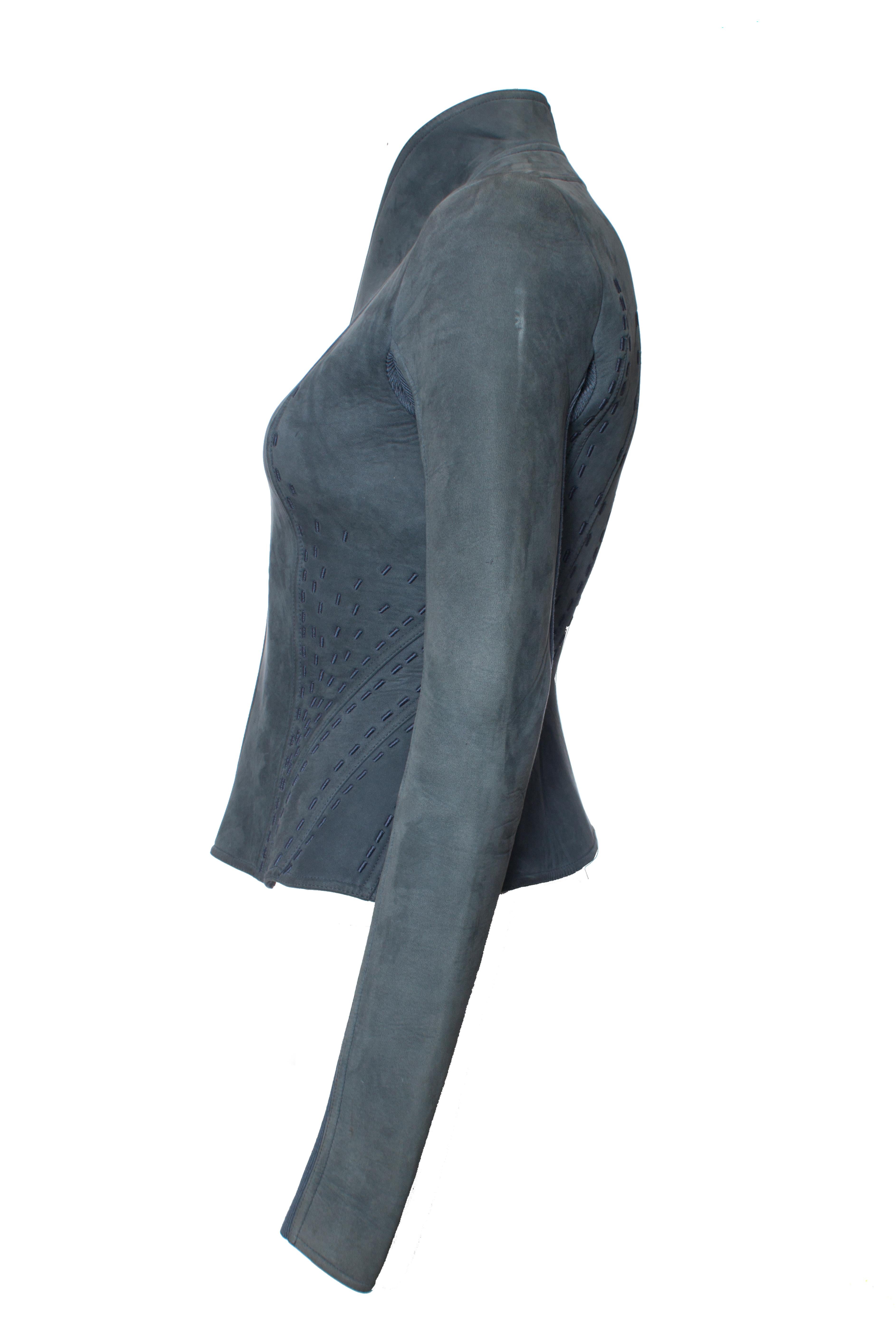 Black Rick Owens, Lilies Blue bonded Nubuck Campala jacket. For Sale