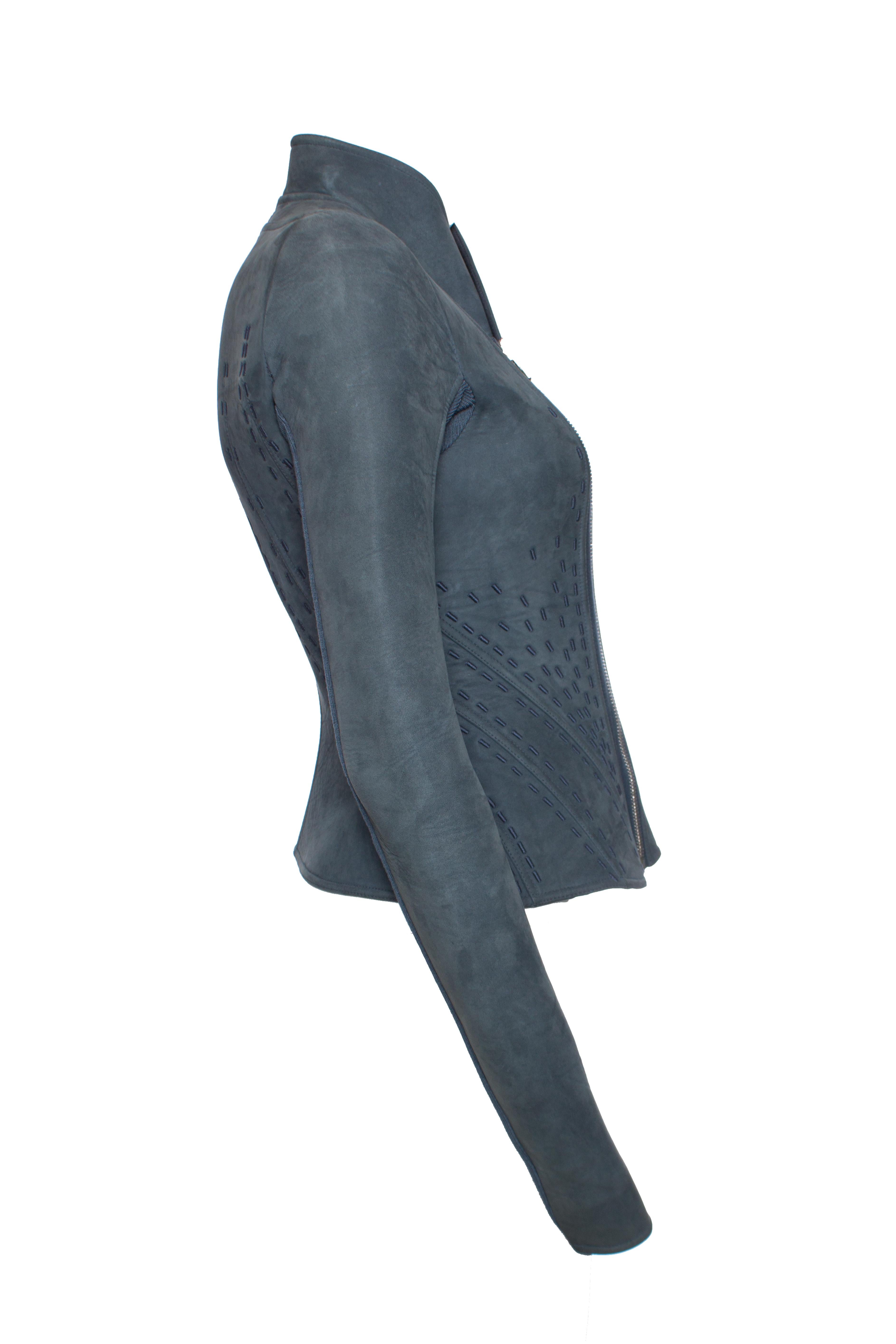 Rick Owens, Lilies Blue bonded Nubuck Campala jacket. In Excellent Condition For Sale In AMSTERDAM, NL