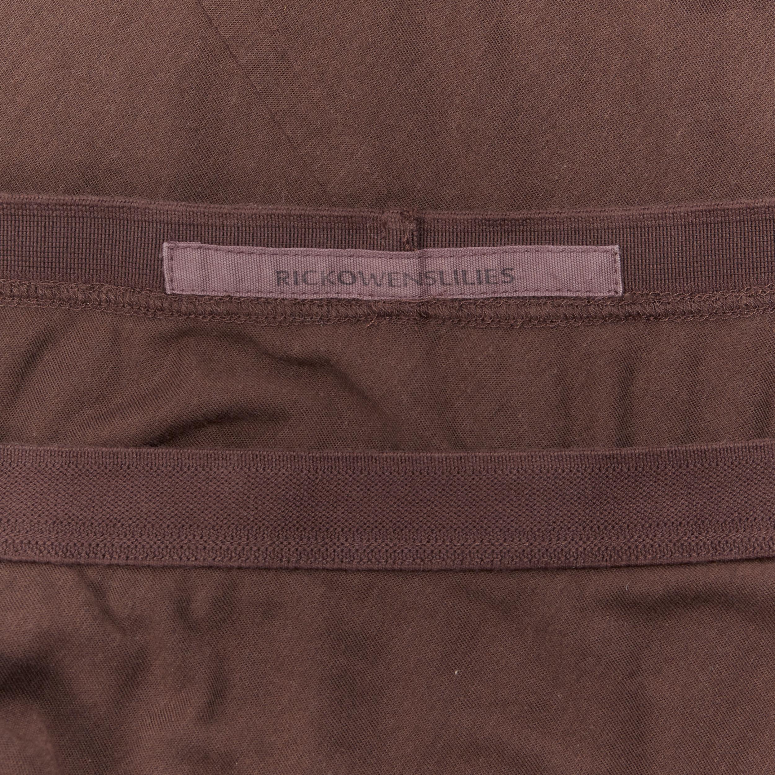 RICK OWENS LILIES dark brown cotton jersey draped hem midi skirt S 1