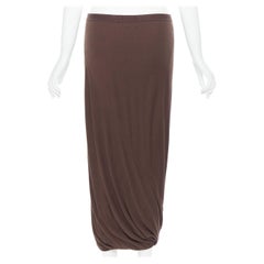 RICK OWENS LILIES dark brown cotton jersey draped hem midi skirt S