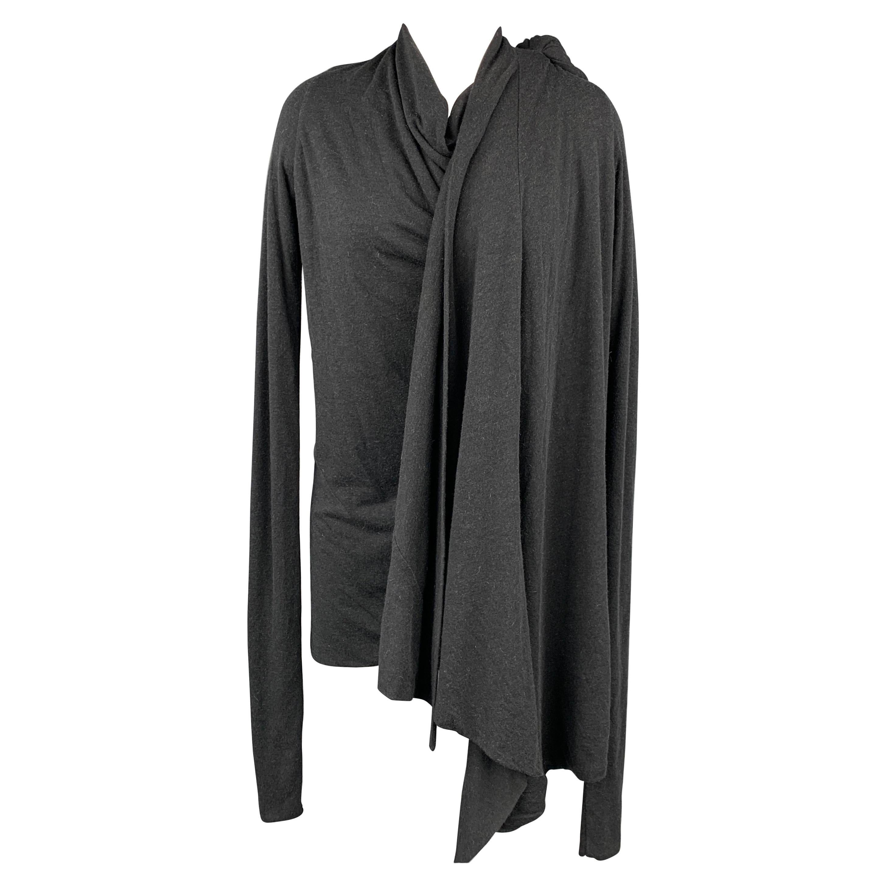 RICK OWENS Lilies One Size Charcoal Acetate Draped Cardigan
