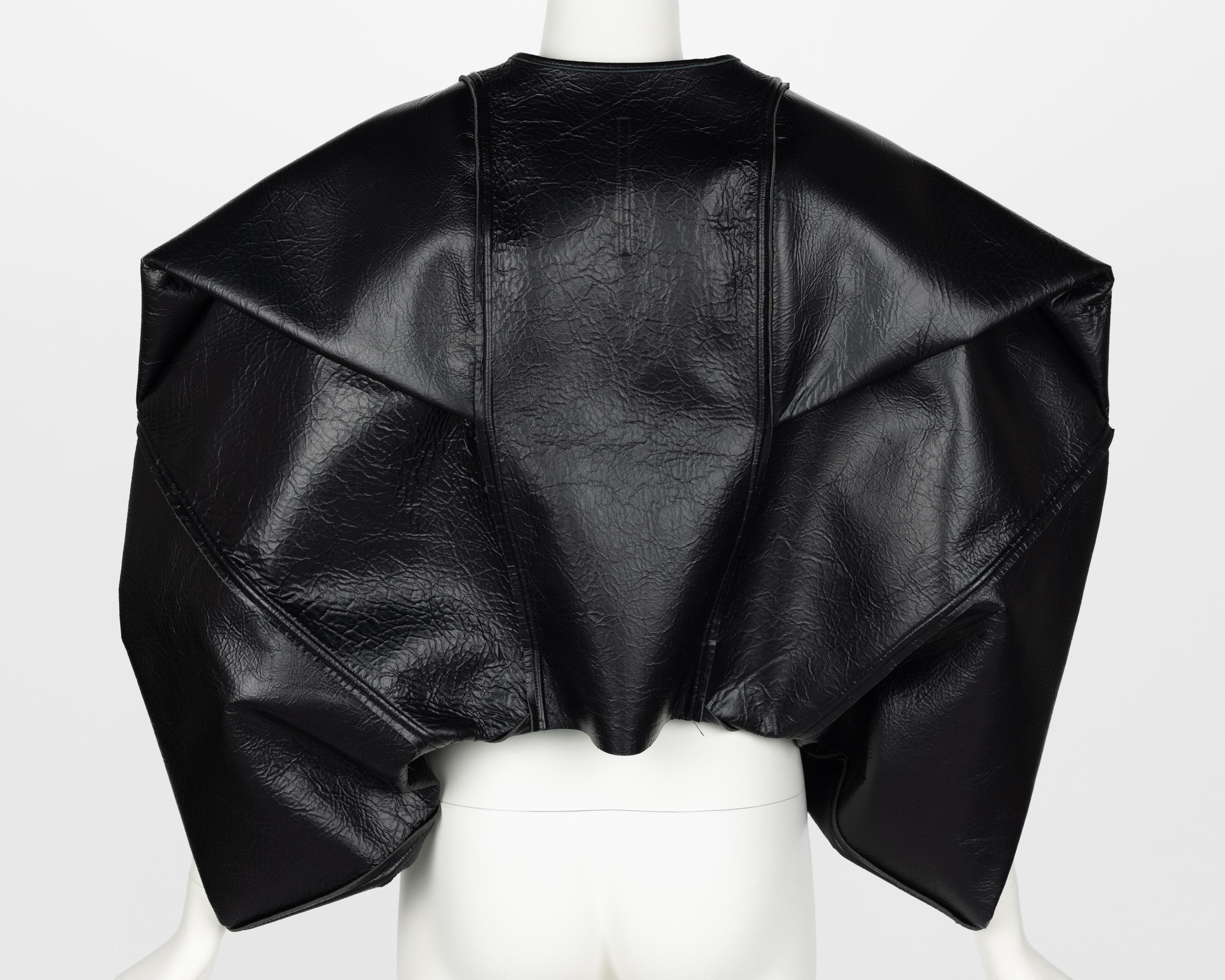 Rick Owens Lilies Sculptural Black Leather Jacket New Tags In New Condition For Sale In Boca Raton, FL