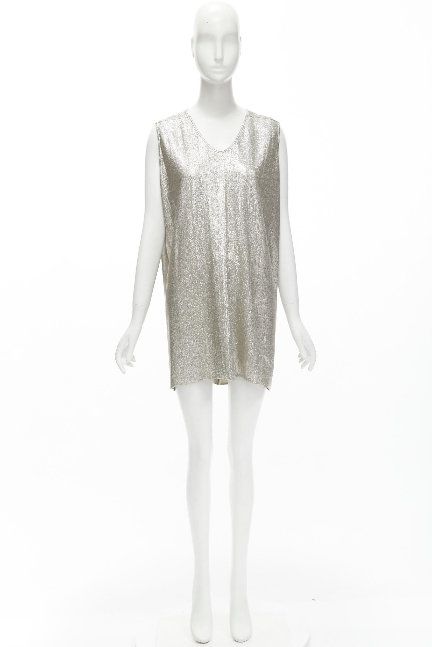 RICK OWENS LILIES silver metallic scoop neck boxy relaxed tank dress IT42 M 5